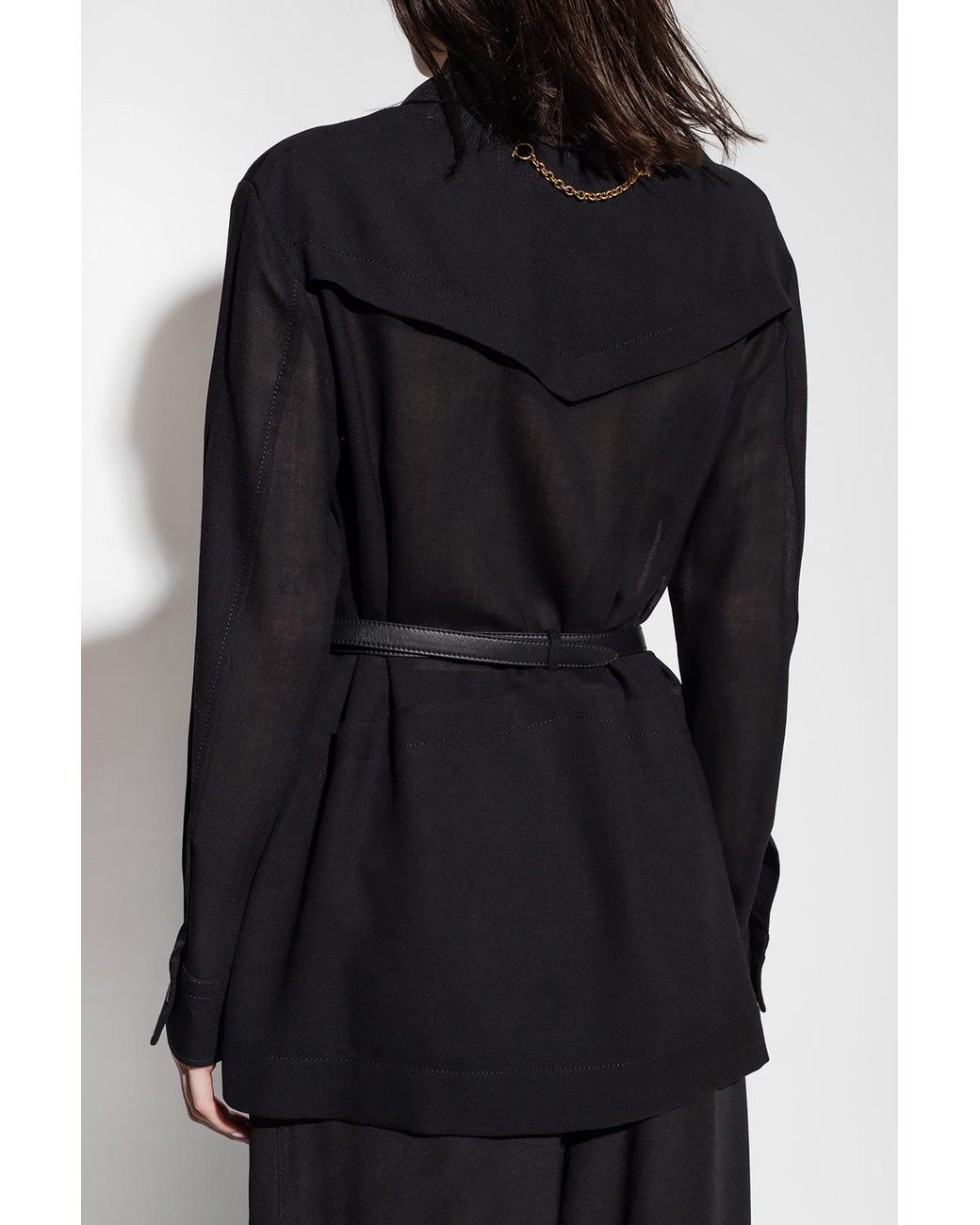 Ferragamo Black Ferragamo Belted-Waist Buttoned Jacket