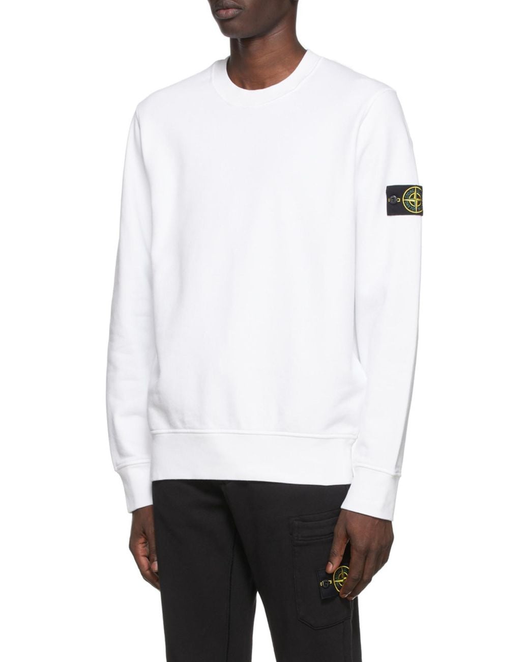 Stone Island White Compass Patch Crewneck Sweatshirt for men