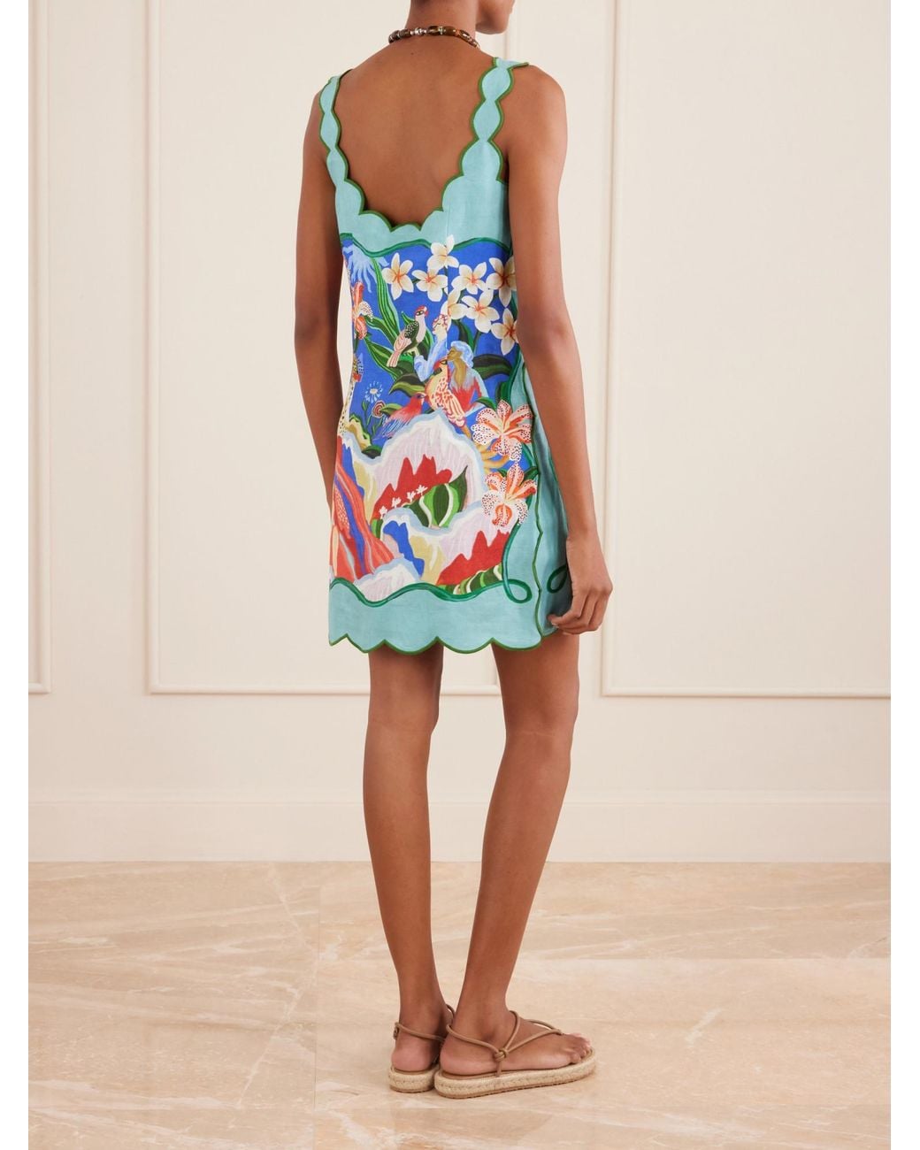 Farm Rio Blue Floral-Print Linen Mini Dress