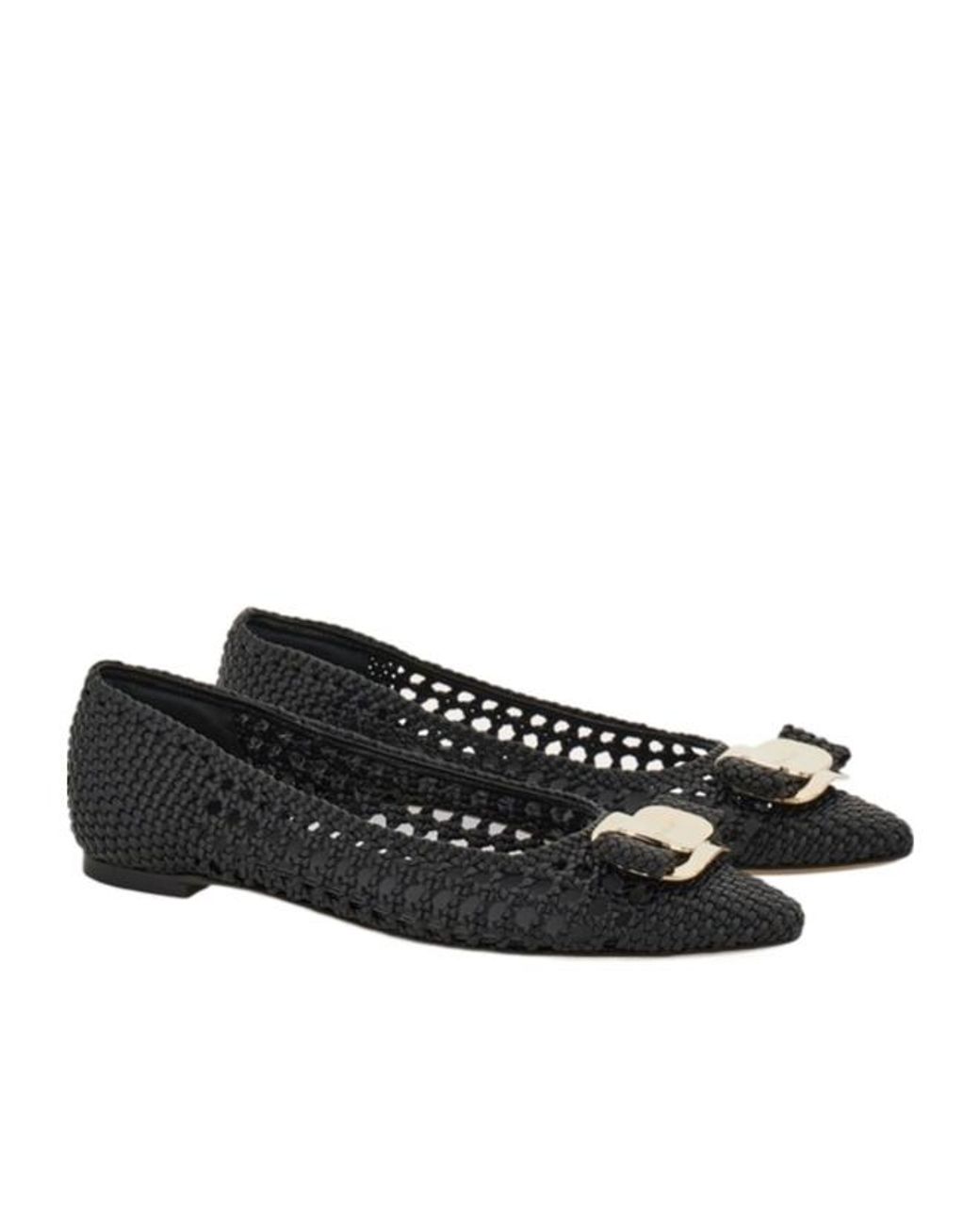 Ferragamo Black Ferragamo New Vara Buckle Ballet Flats