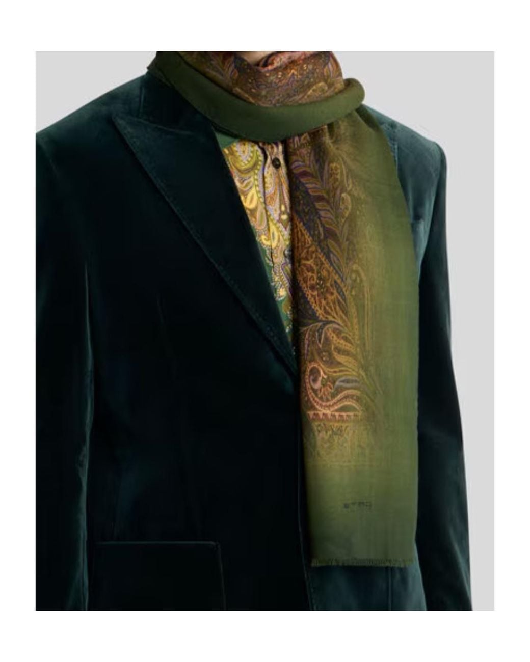 Etro Green Paisley-Printed Scarf for men