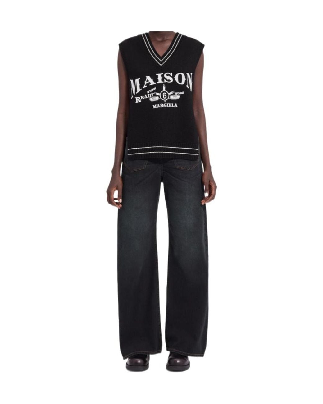 MM6 by Maison Margiela Black Logo-Embroidered V-Neck Gilet