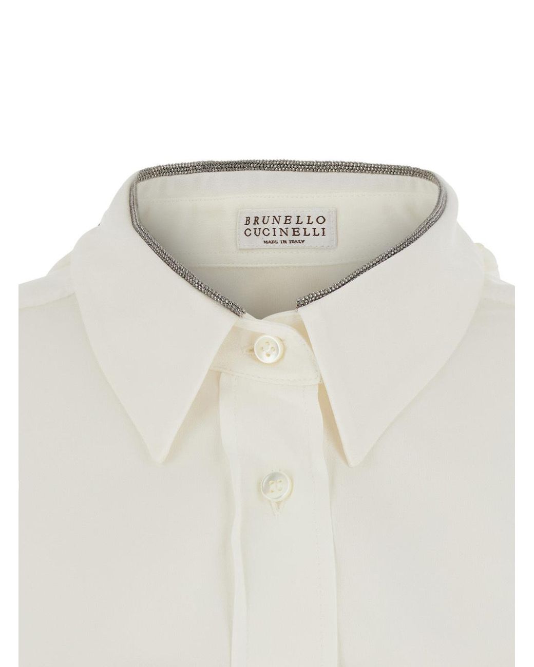 Brunello Cucinelli White Long Sleeve Tie Detail Blouse