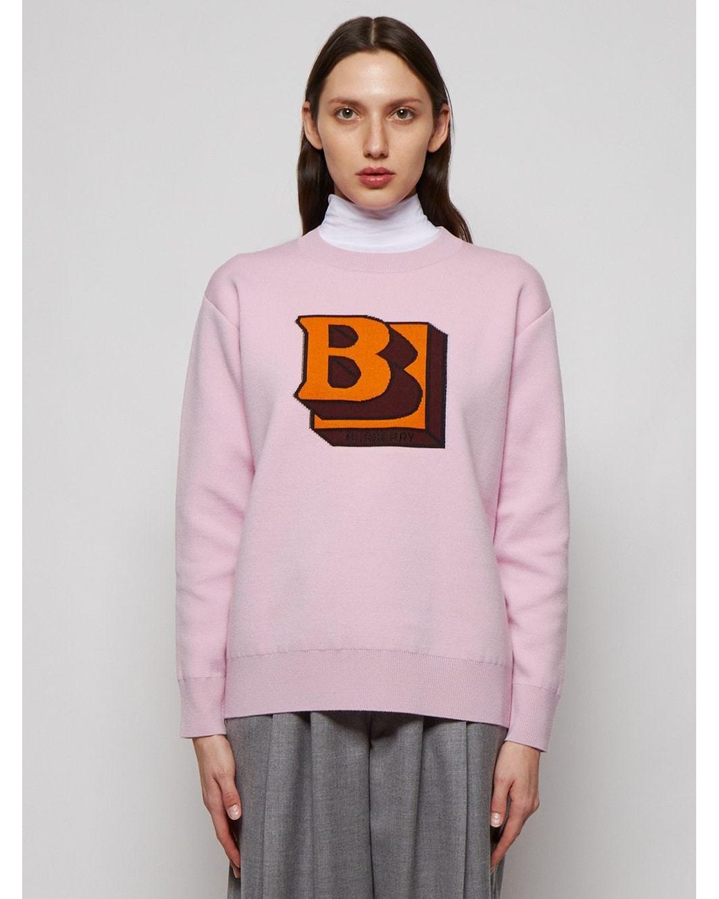 Burberry Pink Intarsia-Logo Jumper