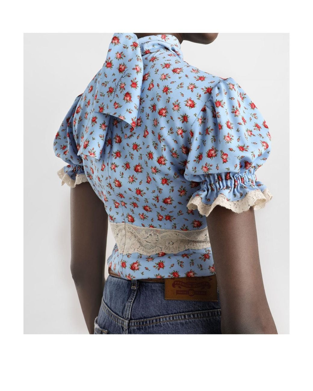 Dolce & Gabbana Blue Small Rose-Printed Charmeuse Top