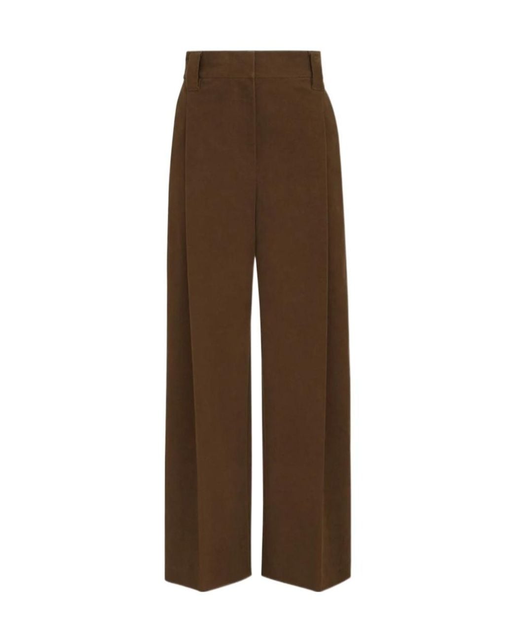 Brunello Cucinelli Brown Stretch Cotton Moleskin Loose Sartorial Trousers With Monili