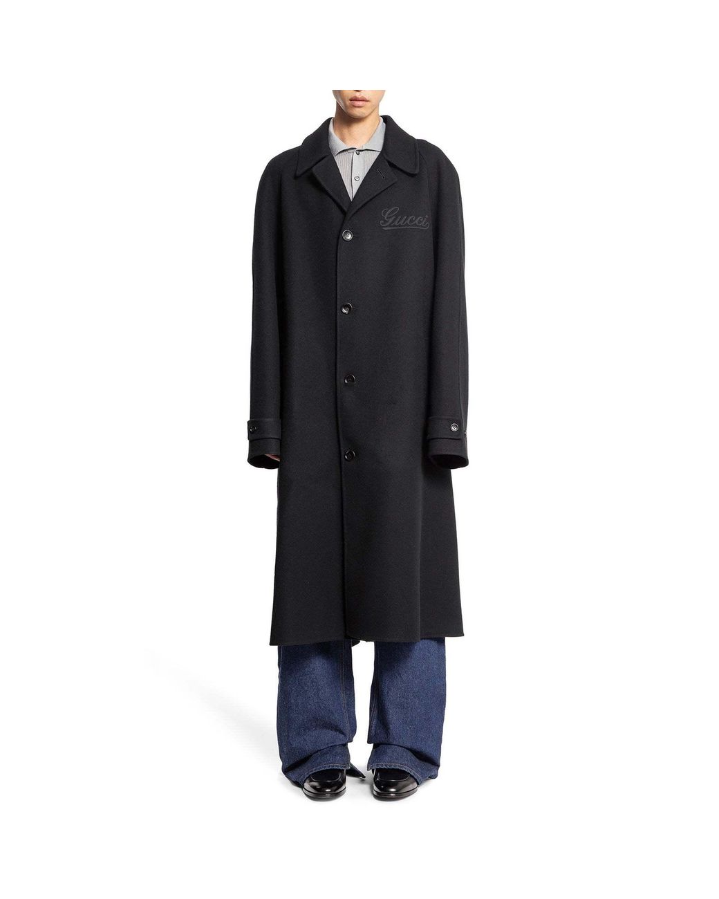 Gucci Black Collared Button-Up Coat for men