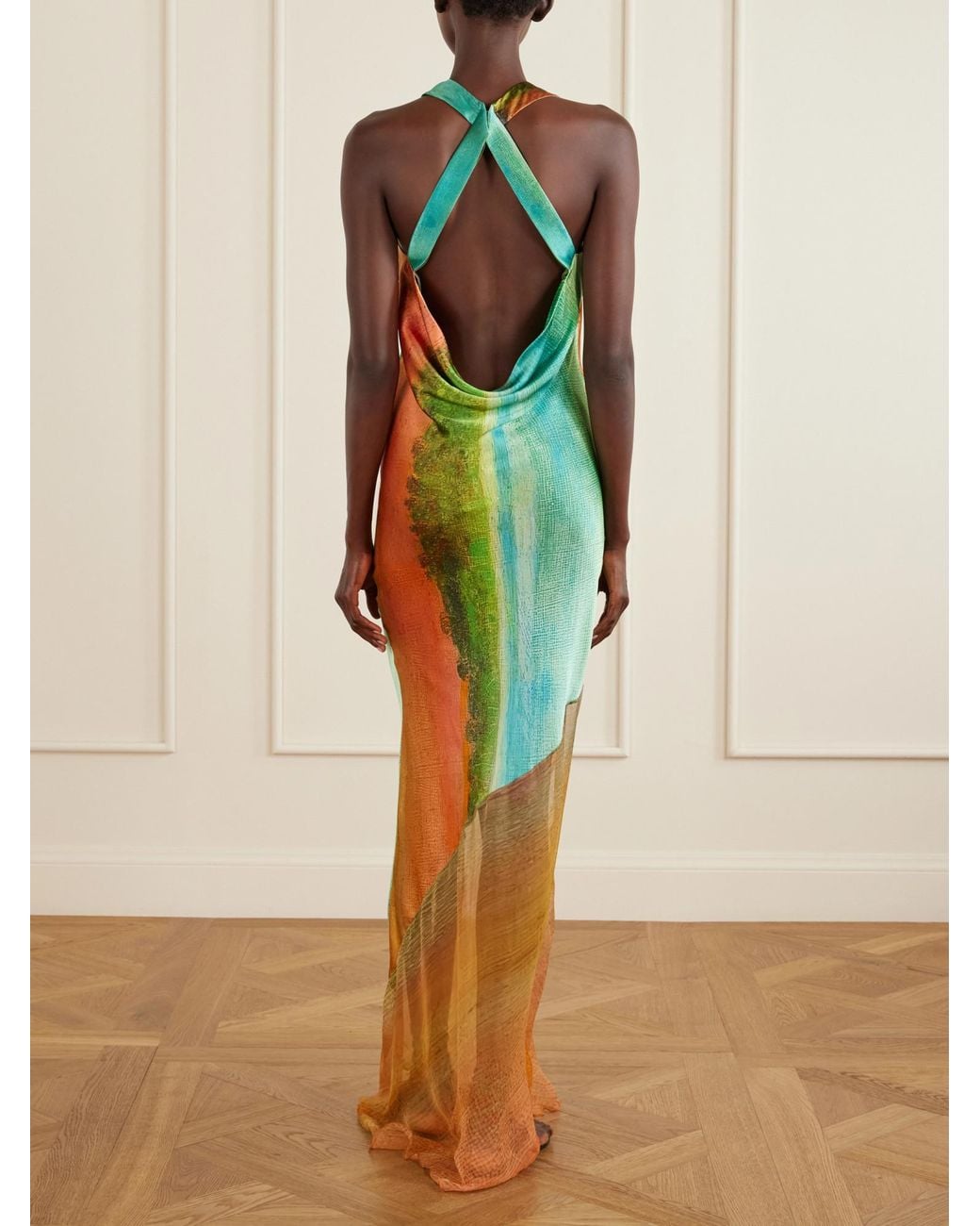 Donde Esteban Blue Printed Silk-Blend Maxi Dress
