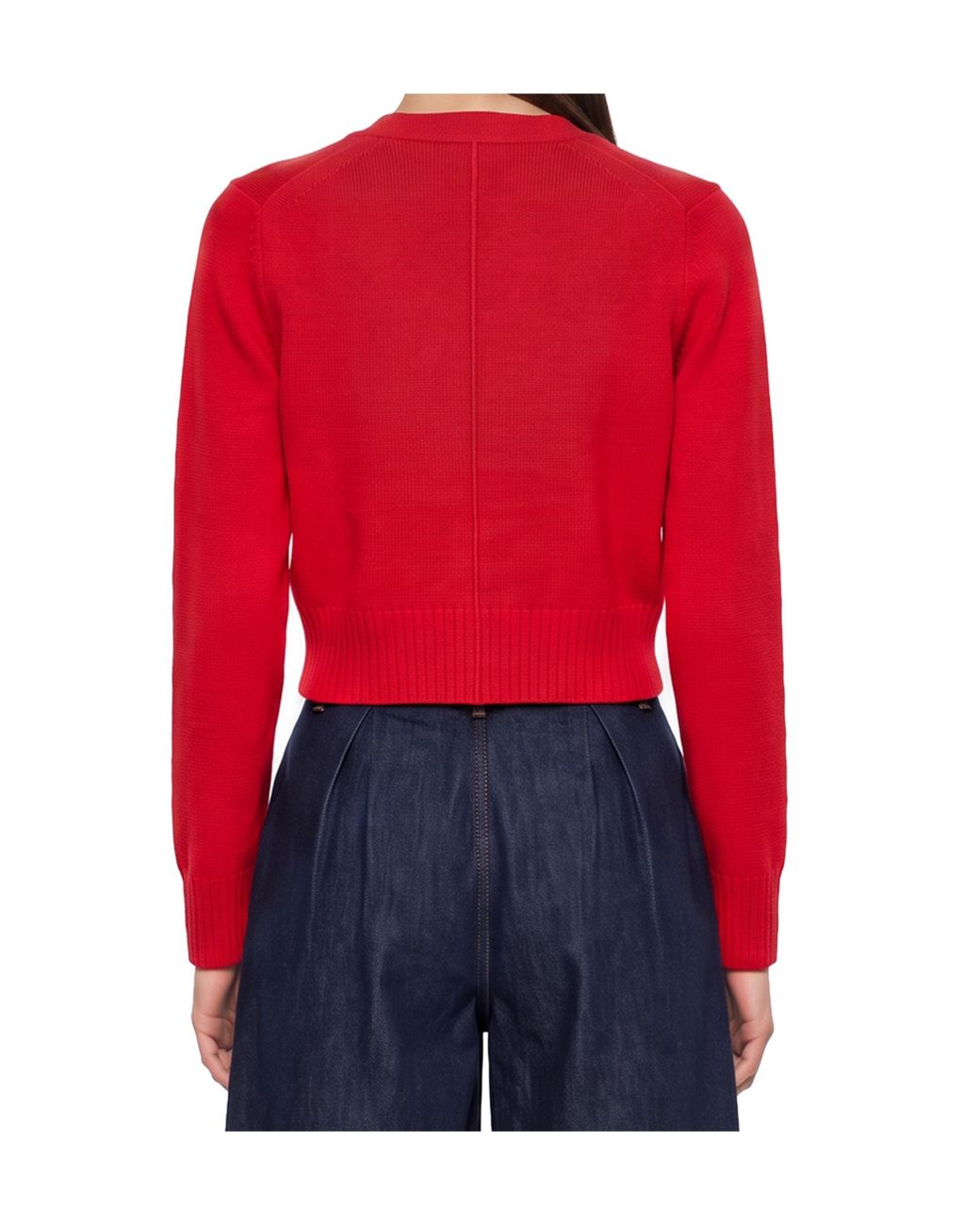 Soeur Red V-Neck Cropped Knit Sweater