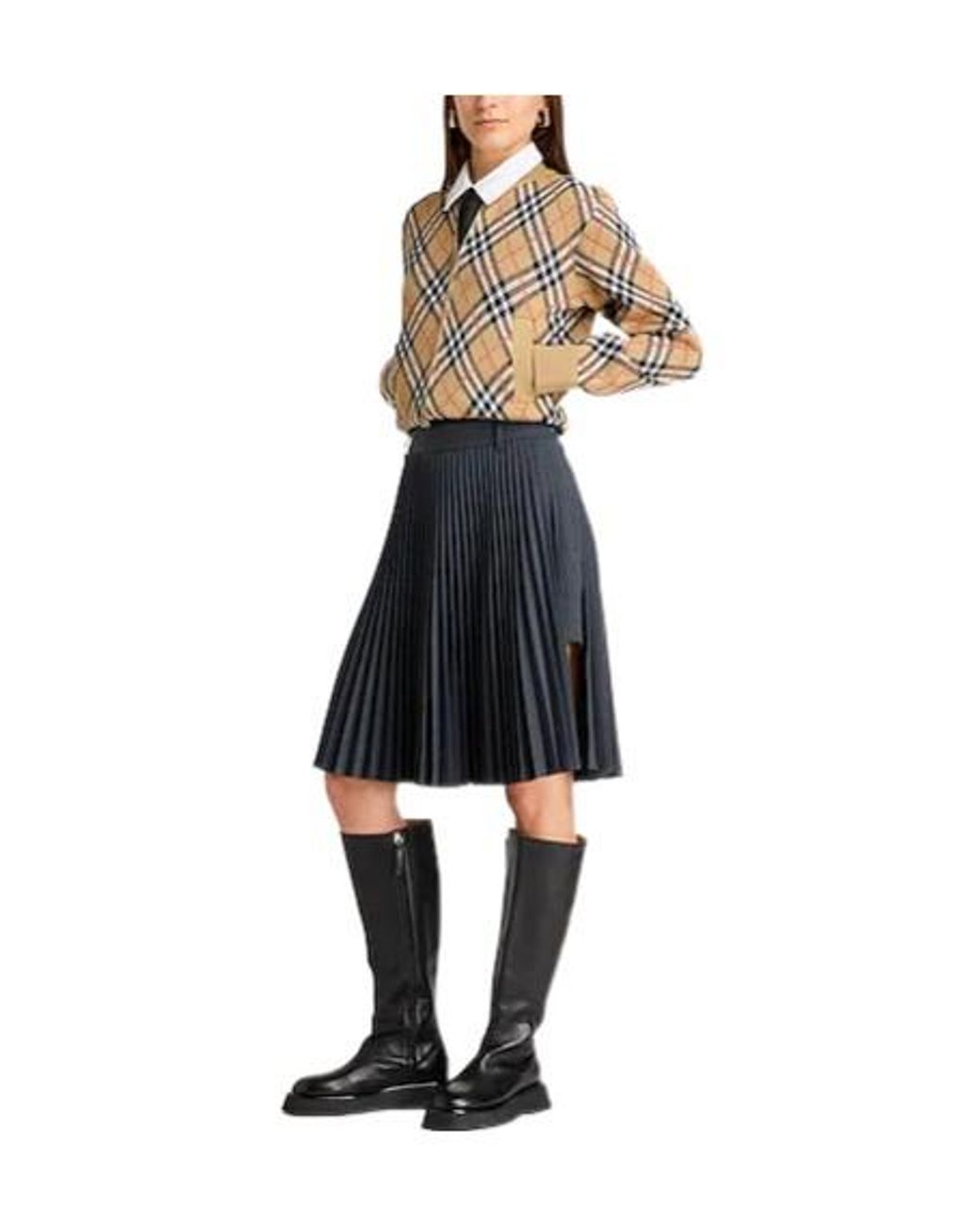 Burberry Blue Solid Pleated Skirt