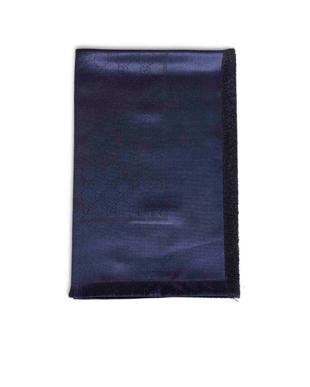Gucci Blue Gg Silk Wool Lamé Shawl