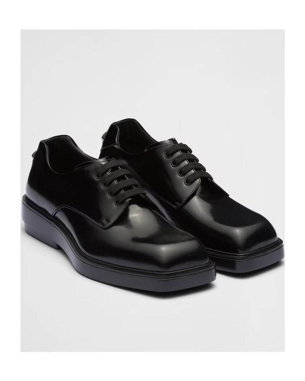 Prada Black Brushed Leather Derby Shoes for men