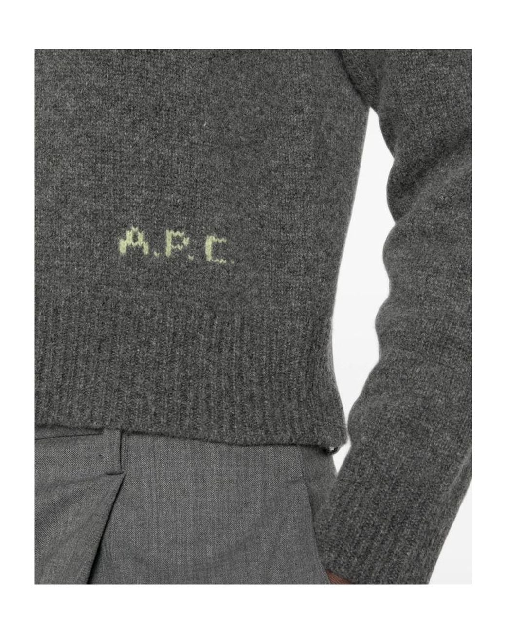 A.P.C. Gray Logo-Knit Crew-Neck Sweater