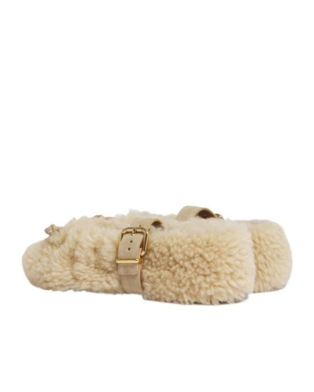 Marni Natural Futrzane Buckled Ballet Flats