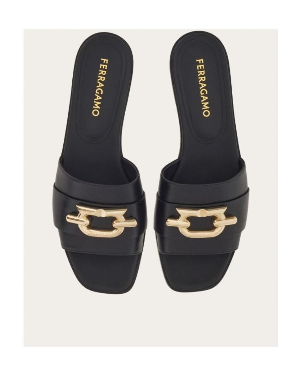 Ferragamo Black Square Head Slippers