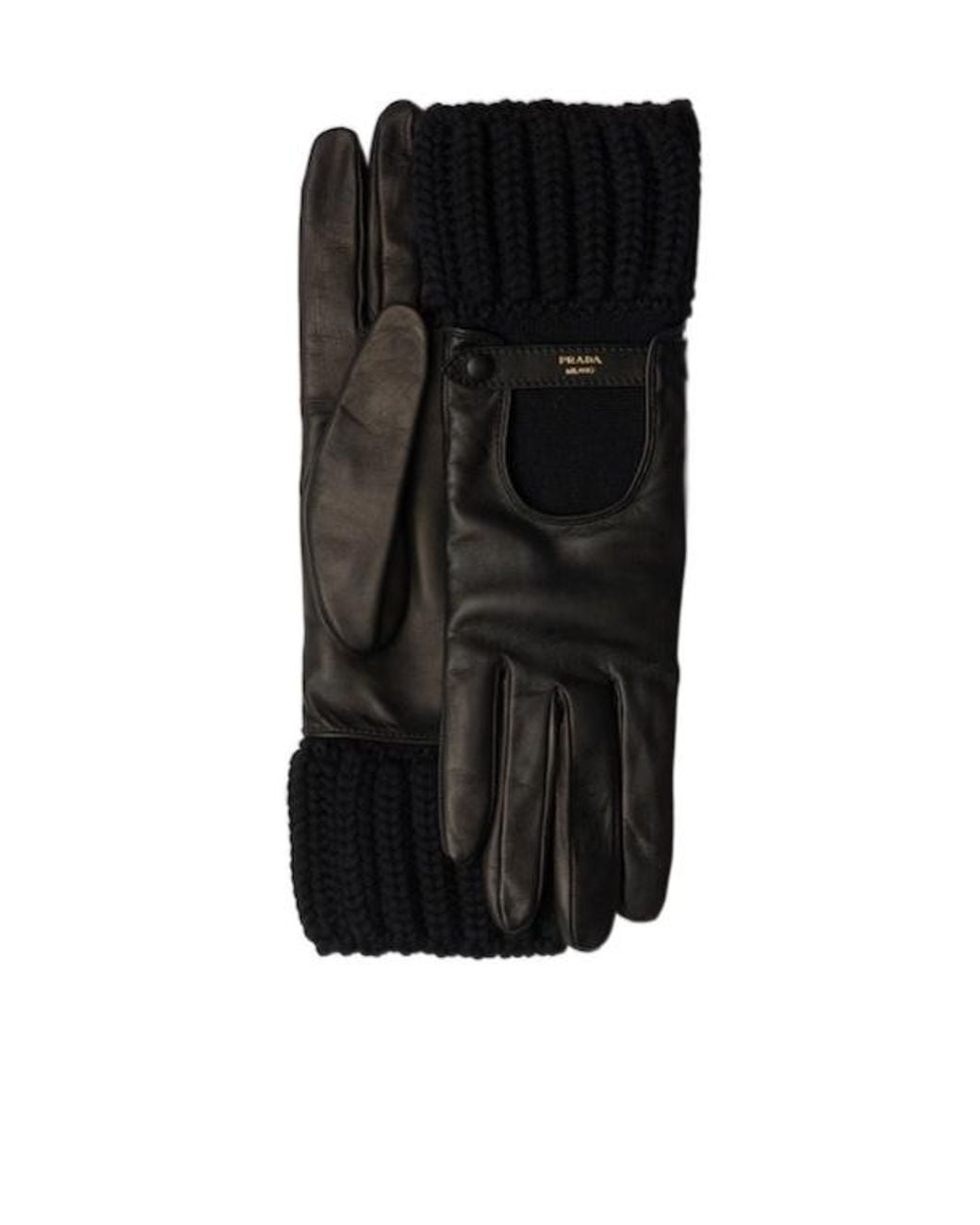 Prada Black Nappa Leather And Knit Gloves