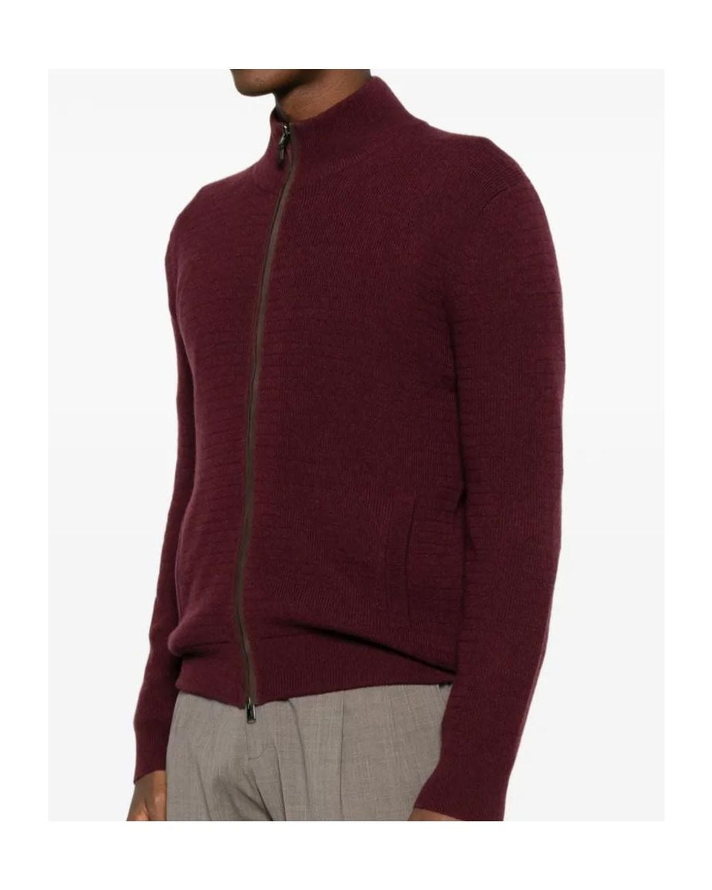 Canali Purple Zip-Up Ribbed-Knit Sweater for men
