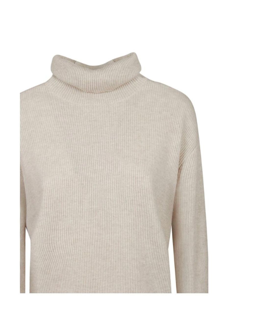 Brunello Cucinelli White High Neck Knitted Jumper