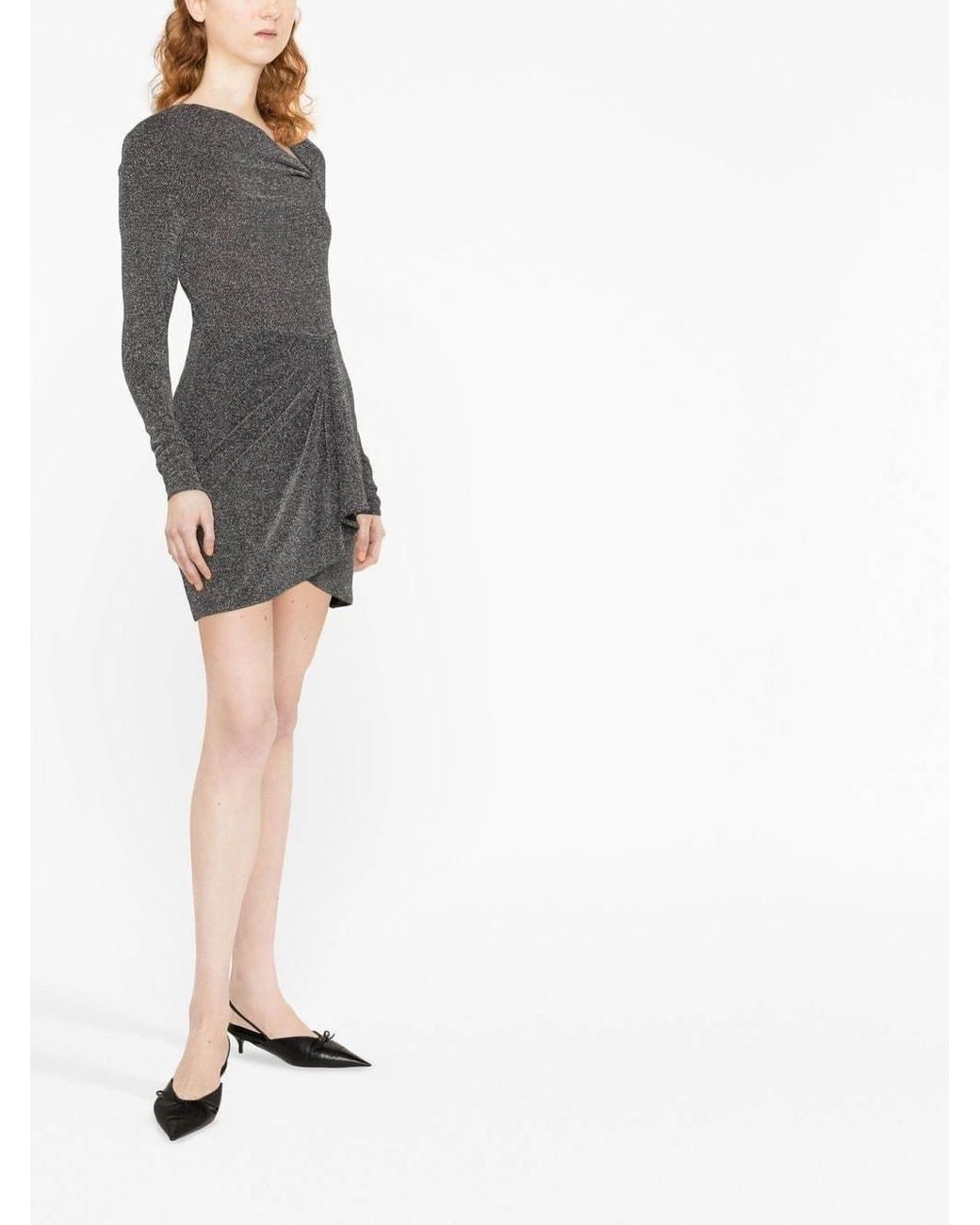 Isabel Marant Gray Shimmer Asymmetric-Neck Top