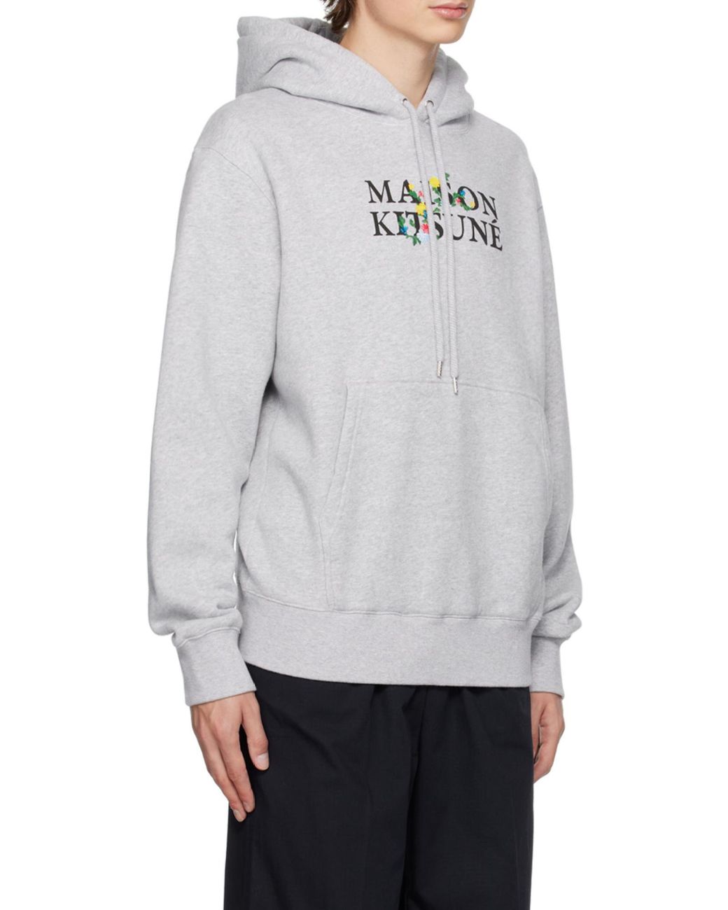 Maison Kitsuné Gray Maison Kitsuné Logo Printed Drawstring Hoodie for men