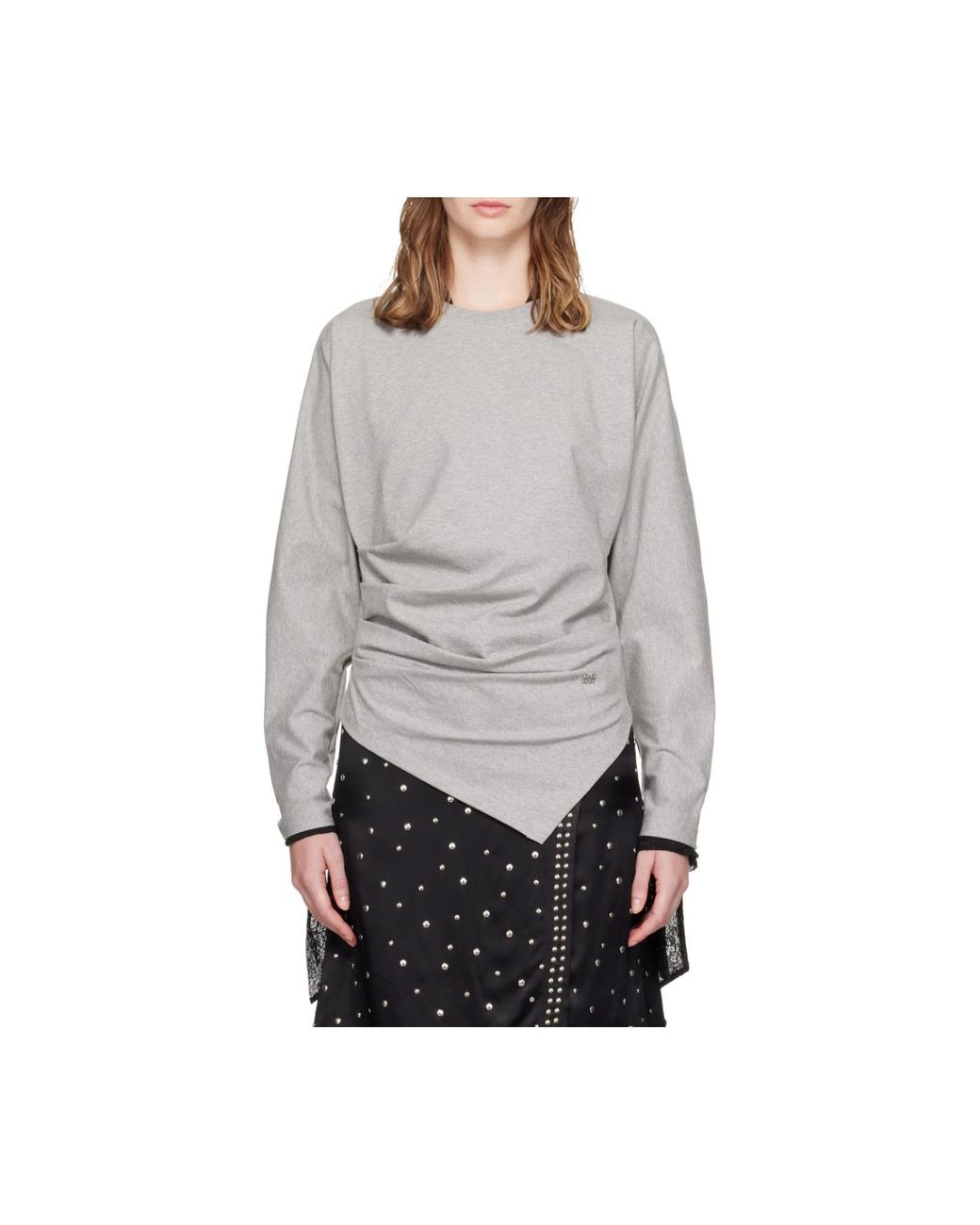 Ganni Gray Asymmetric Crewneck T-Shirt