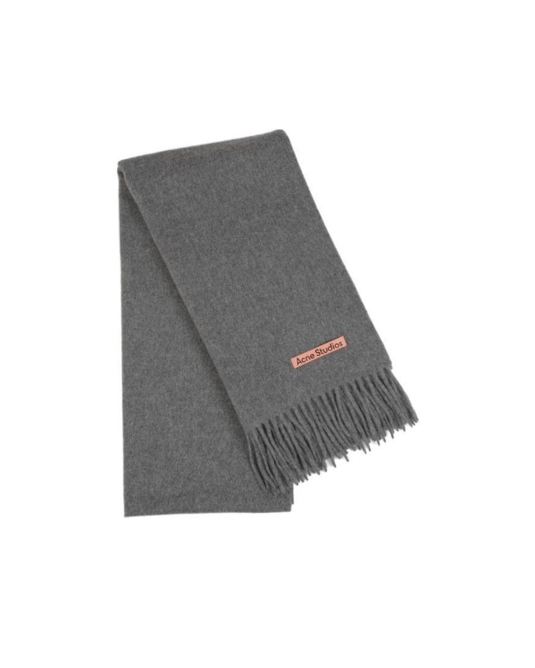 Acne Gray Logo Patch Fringed-Edge Scarf for men