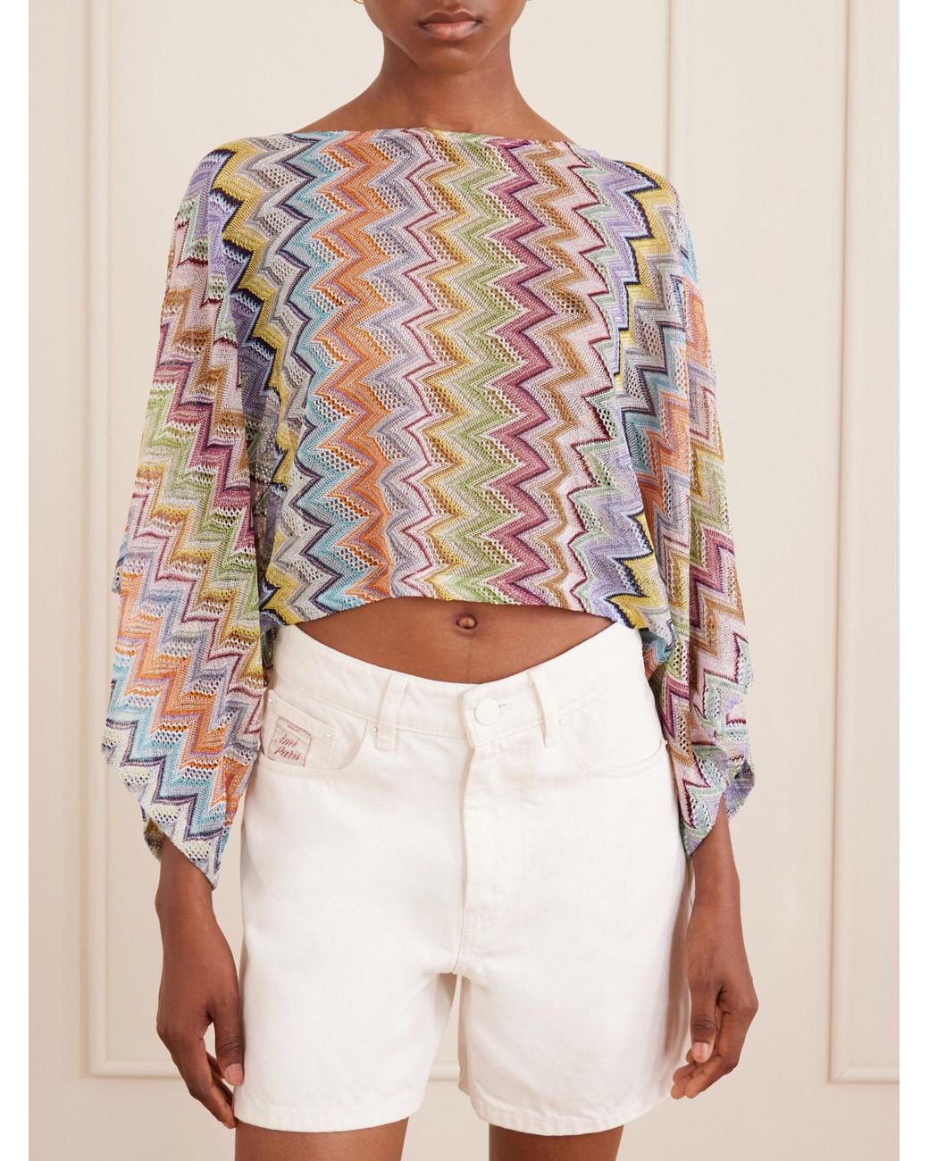 Missoni White Striped Cropped Metallic Crochet-Knit Top