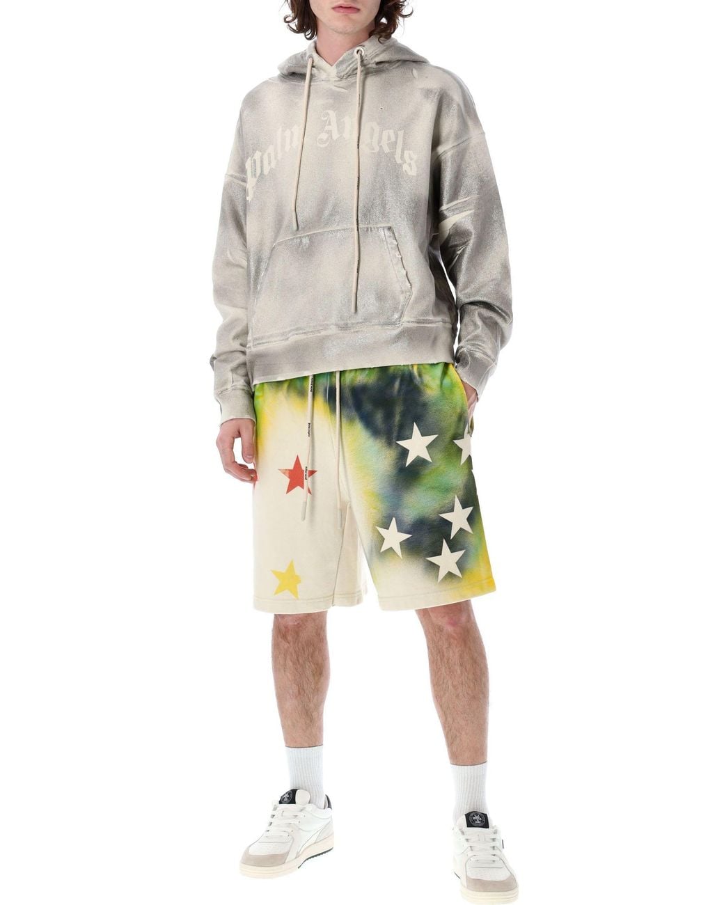 Palm Angels Black Star Sprayed Drawstringtrack Shorts for men