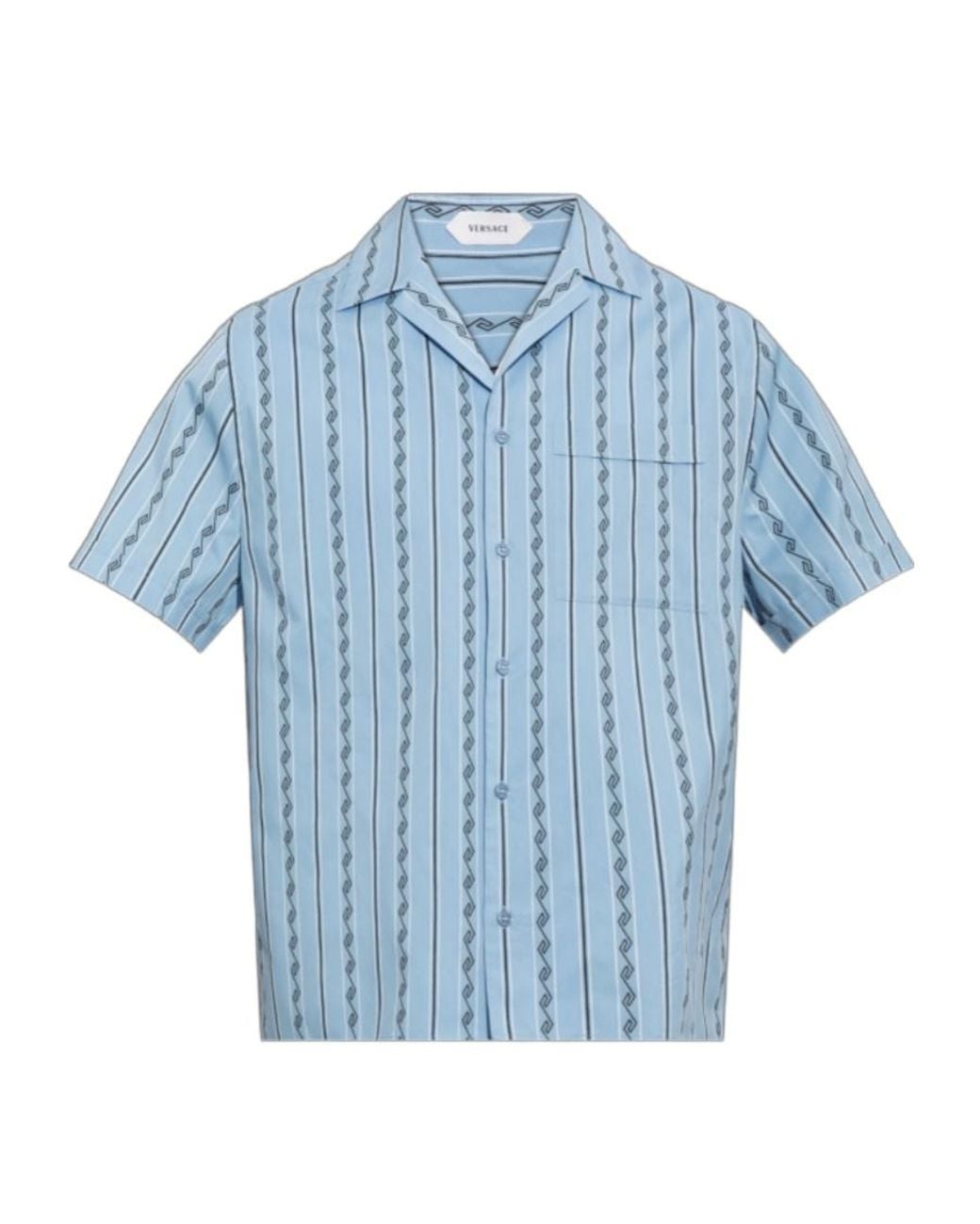 Versace Blue Striped Greek-Motif Shirt for men