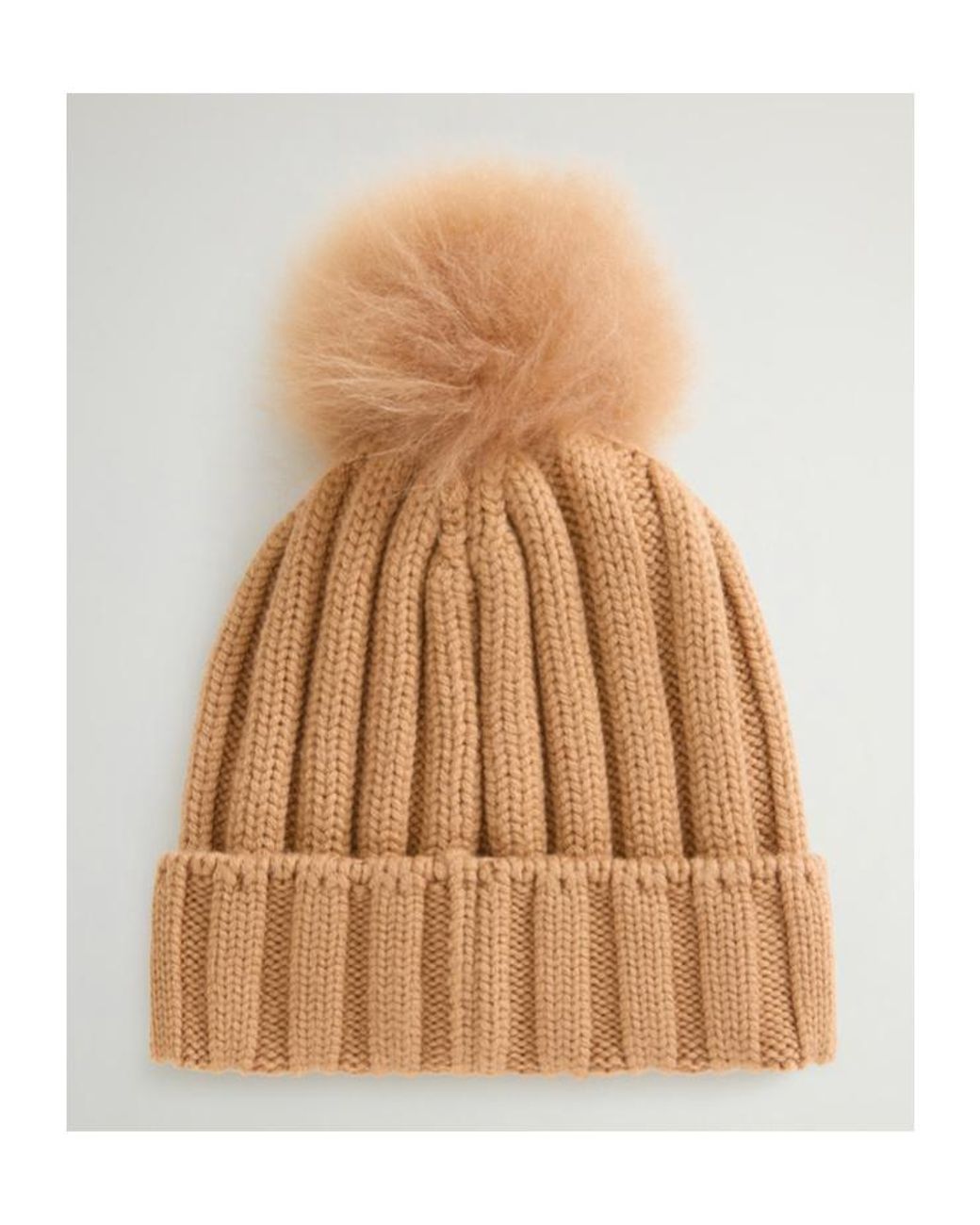 Woolrich Natural Logo Patch Pompom Detailed Beanie