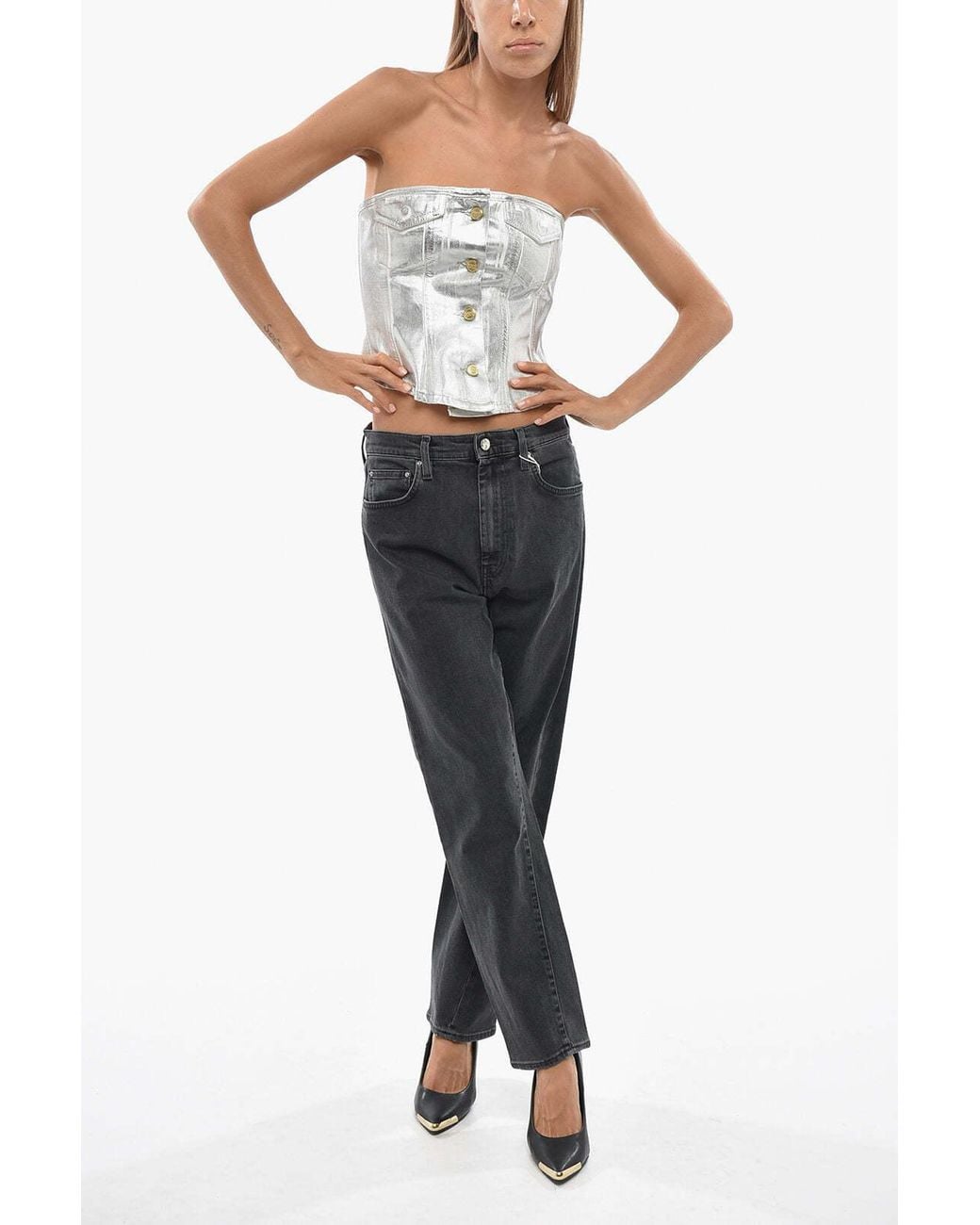 Ganni White Button-Front Top