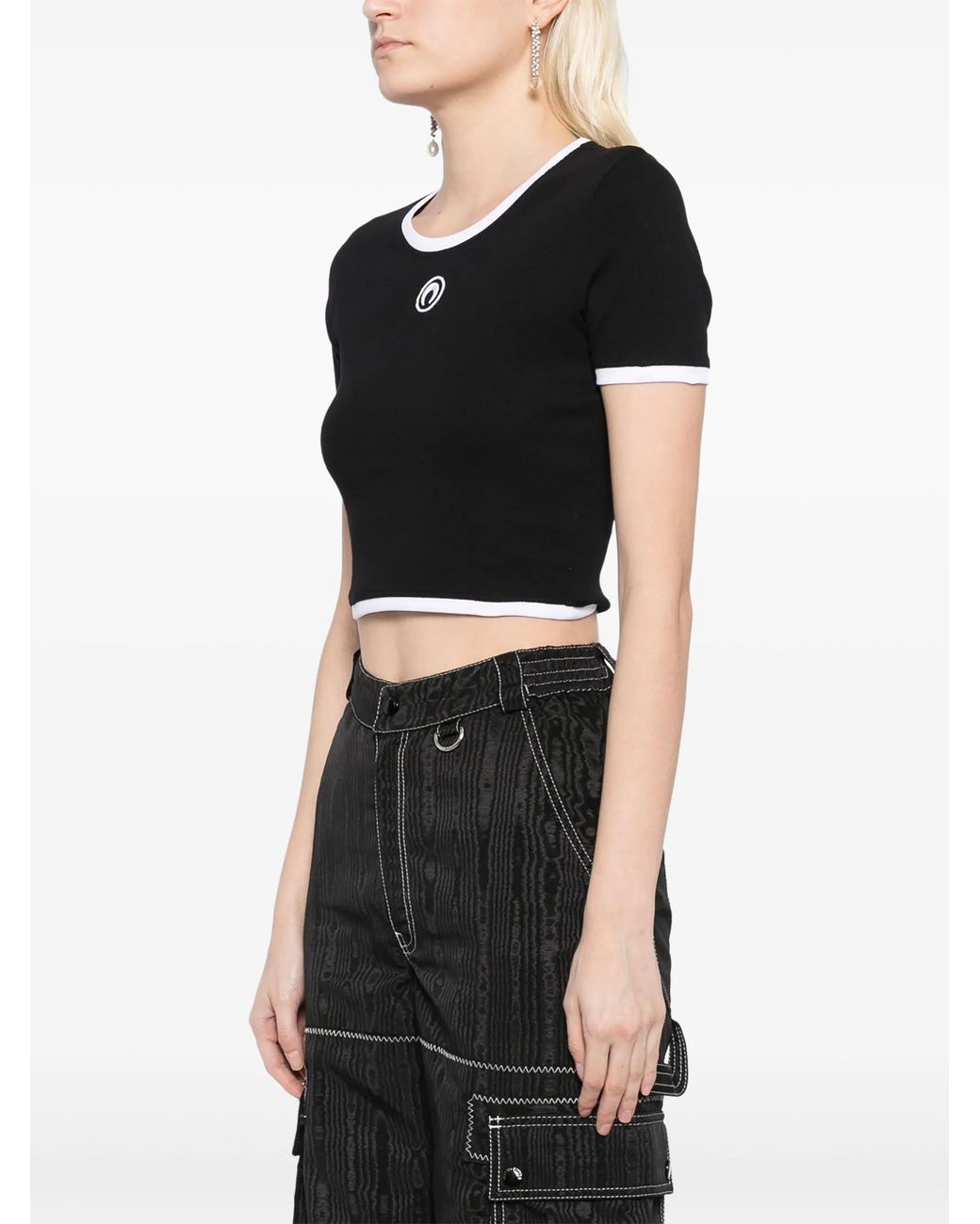 MARINE SERRE Black Moon Embroidered Crop Top