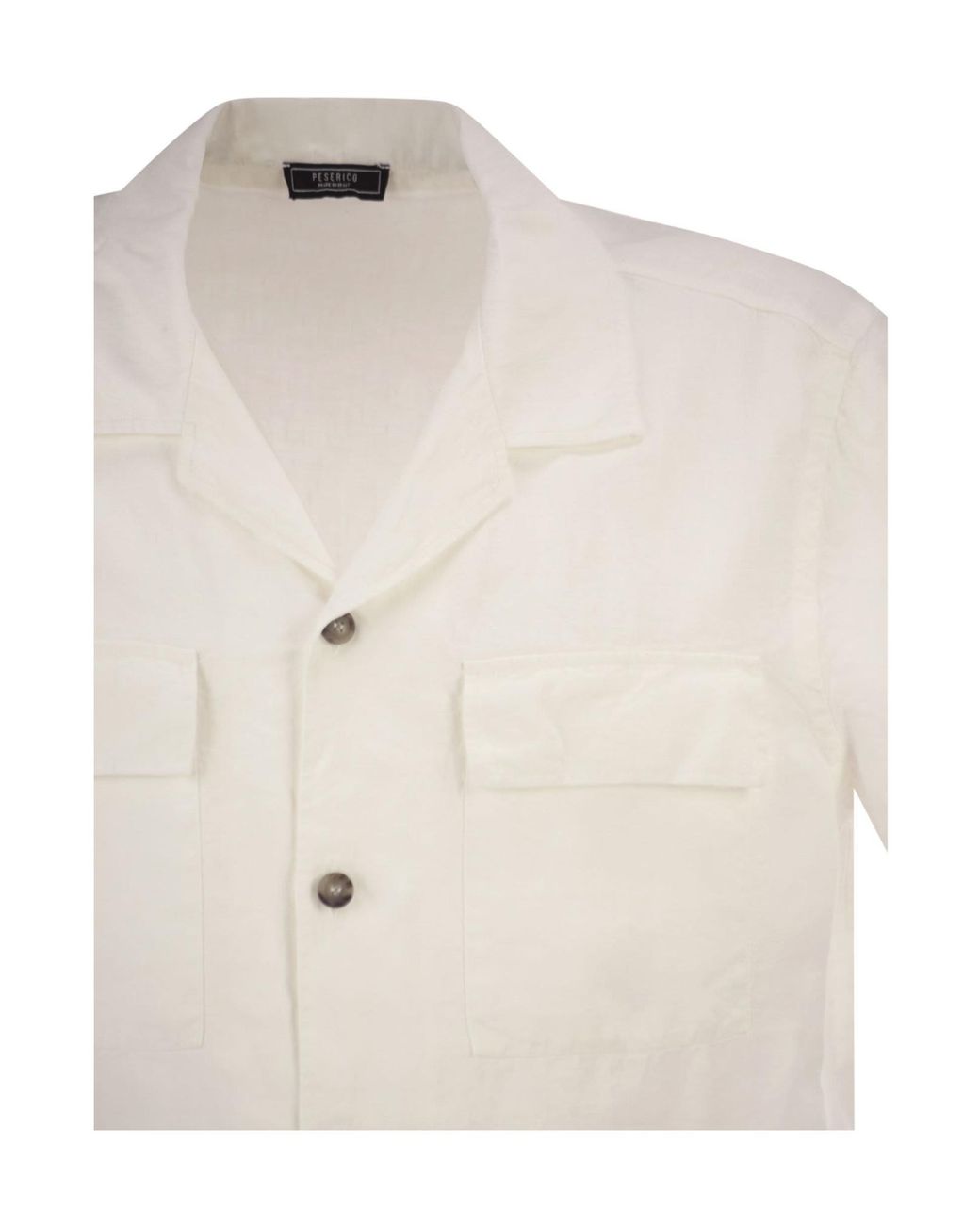 Peserico White Short-Sleeve Bowling Shirt for men