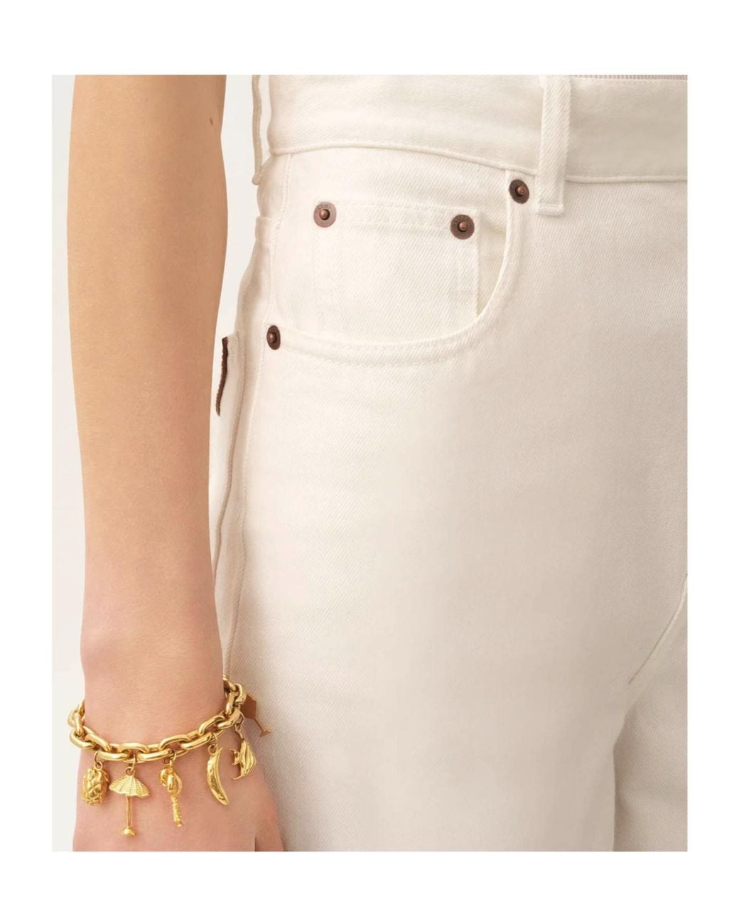 Chloé White Chloé Logo Patch Wide-Leg Jeans