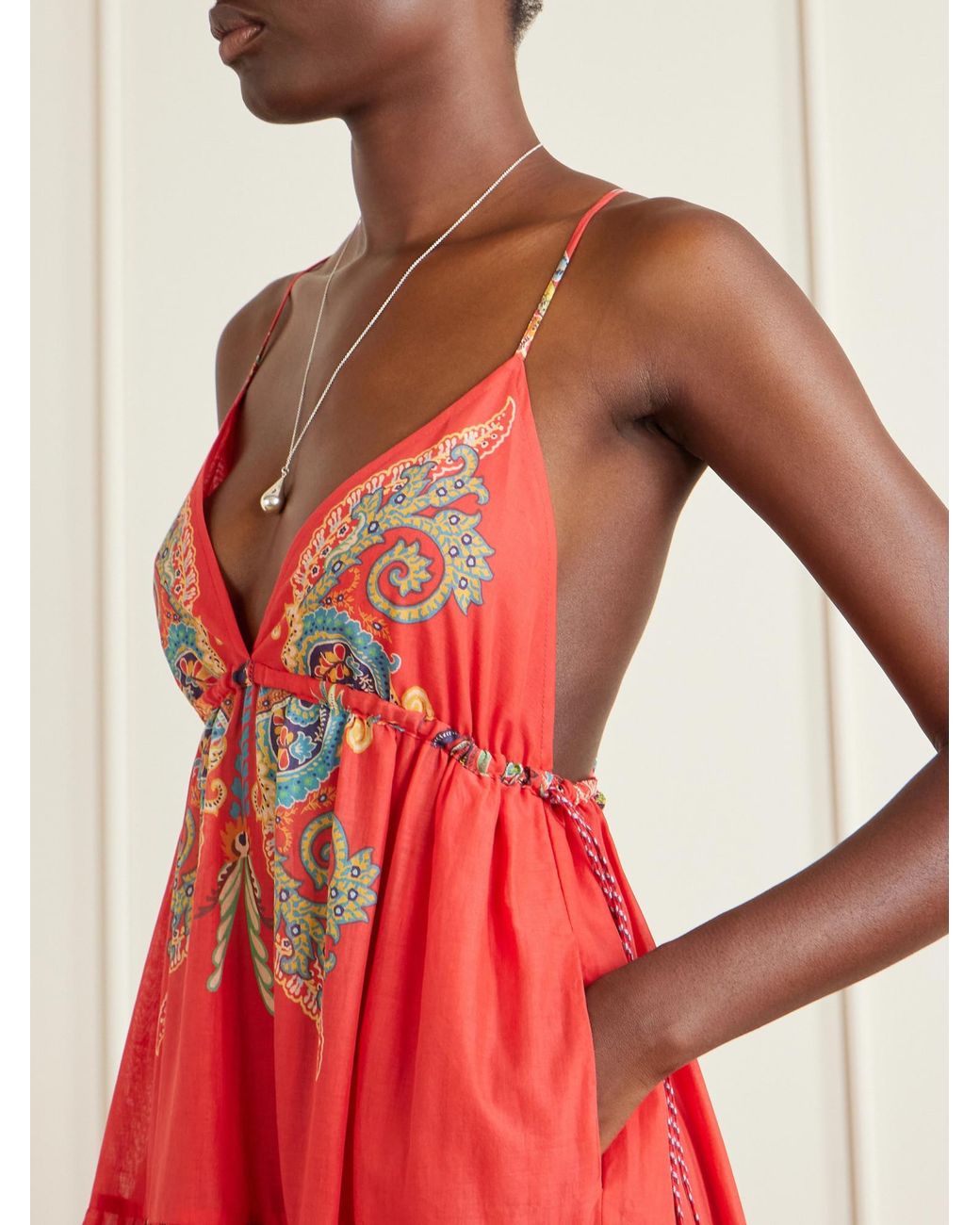 Etro Red Ruffled Printed Cotton Maxi Dress