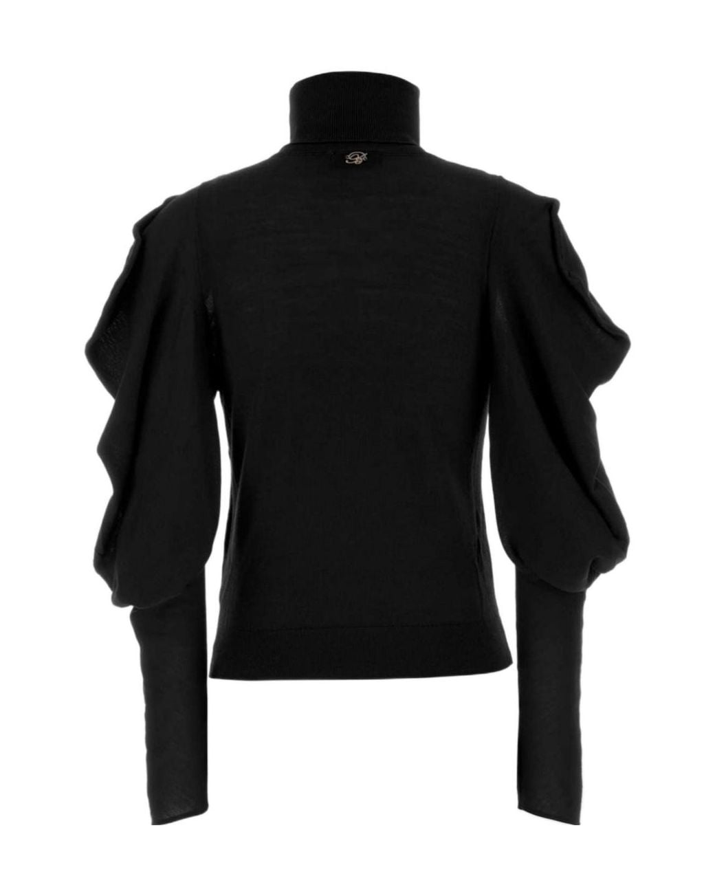 Blumarine Black Puff-Sleeve Turtleneck Sweater