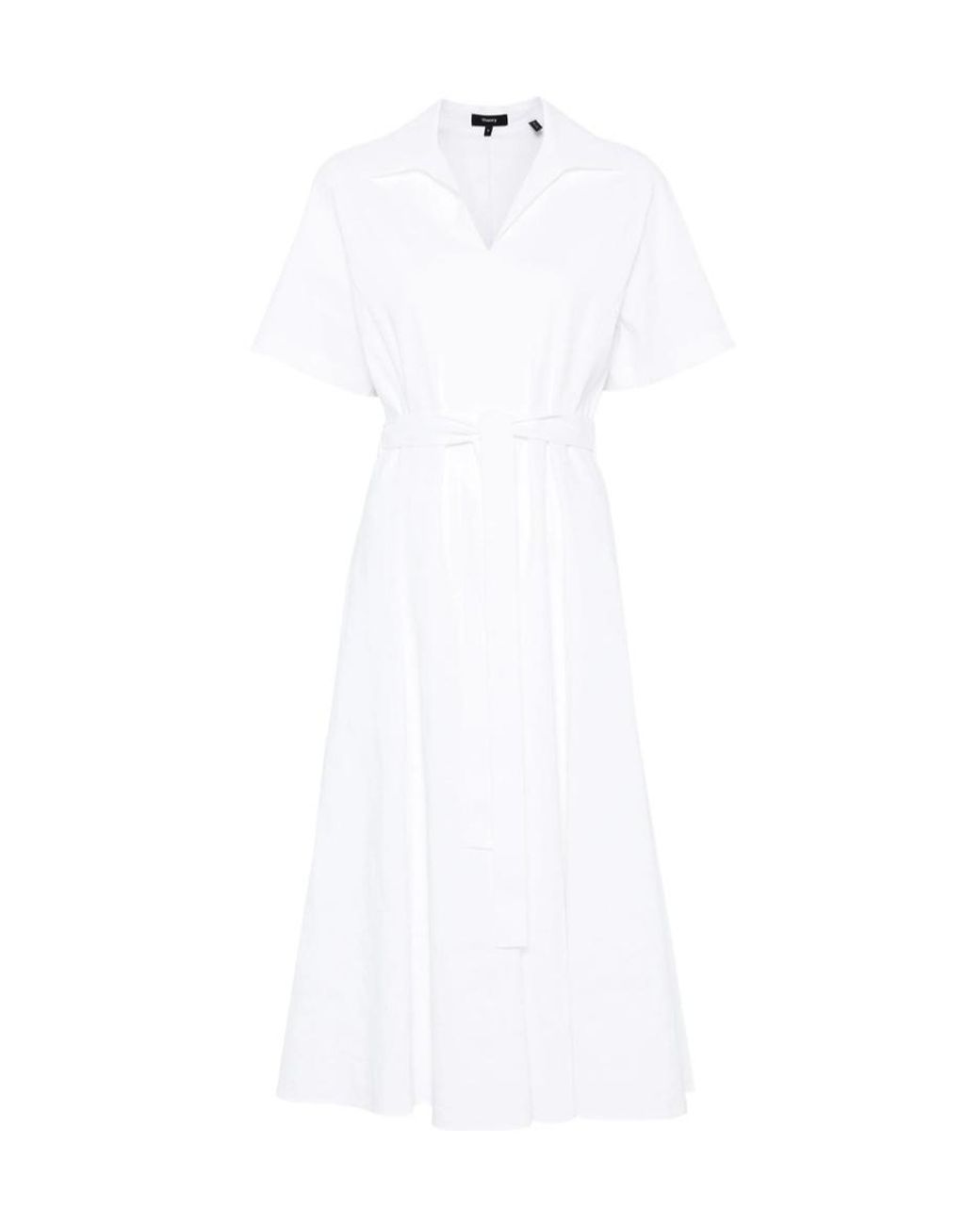 Theory White Tied Fastened Short-Sleeved Midi Dress