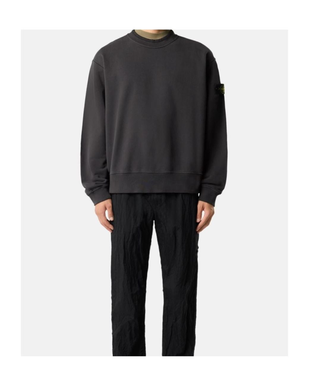 Stone Island Black Oversized-Fit Crewneck Sweatshirt With Ribbed Trims for men