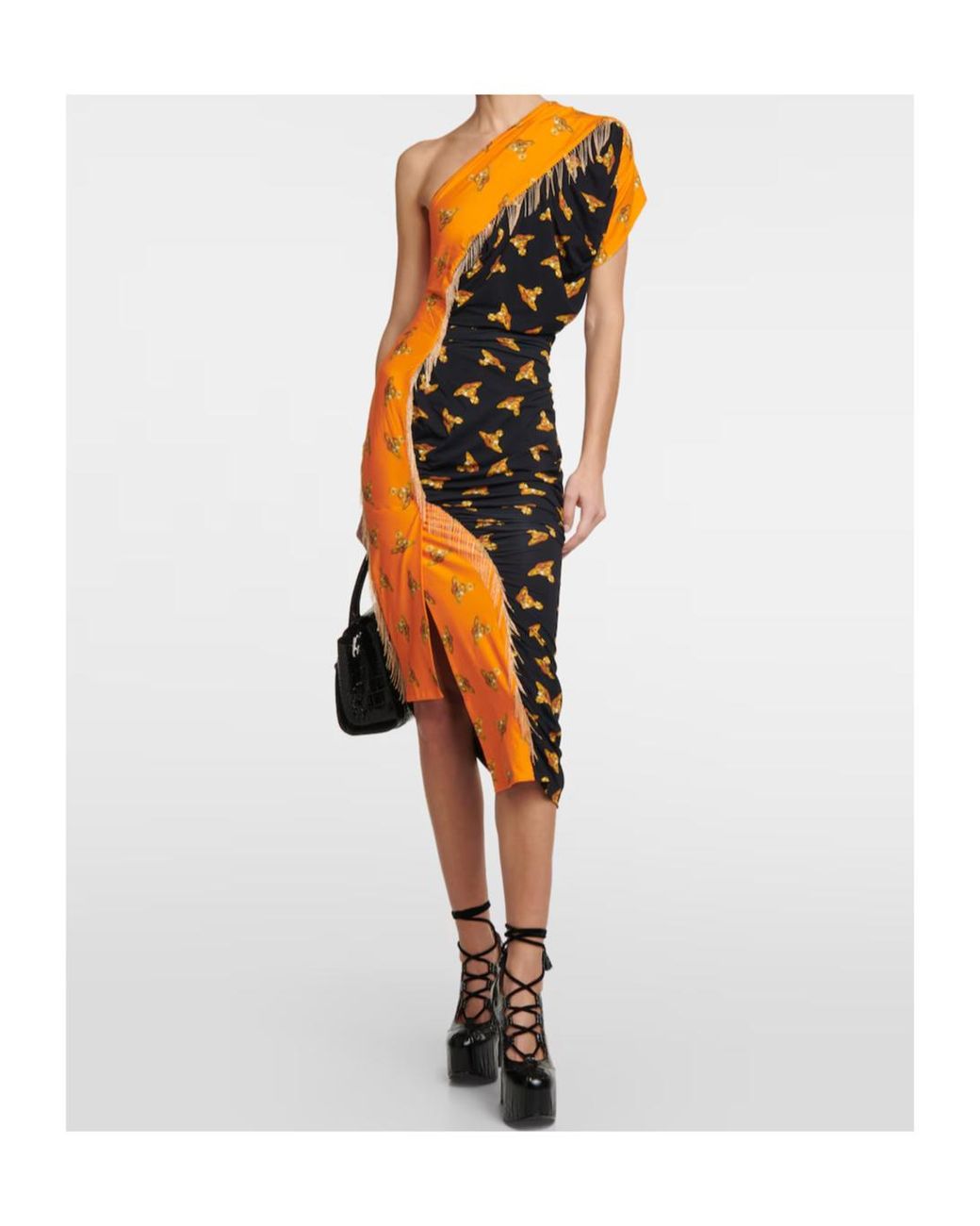 Vivienne Westwood Black Printed One-Shoulder Midi Dress