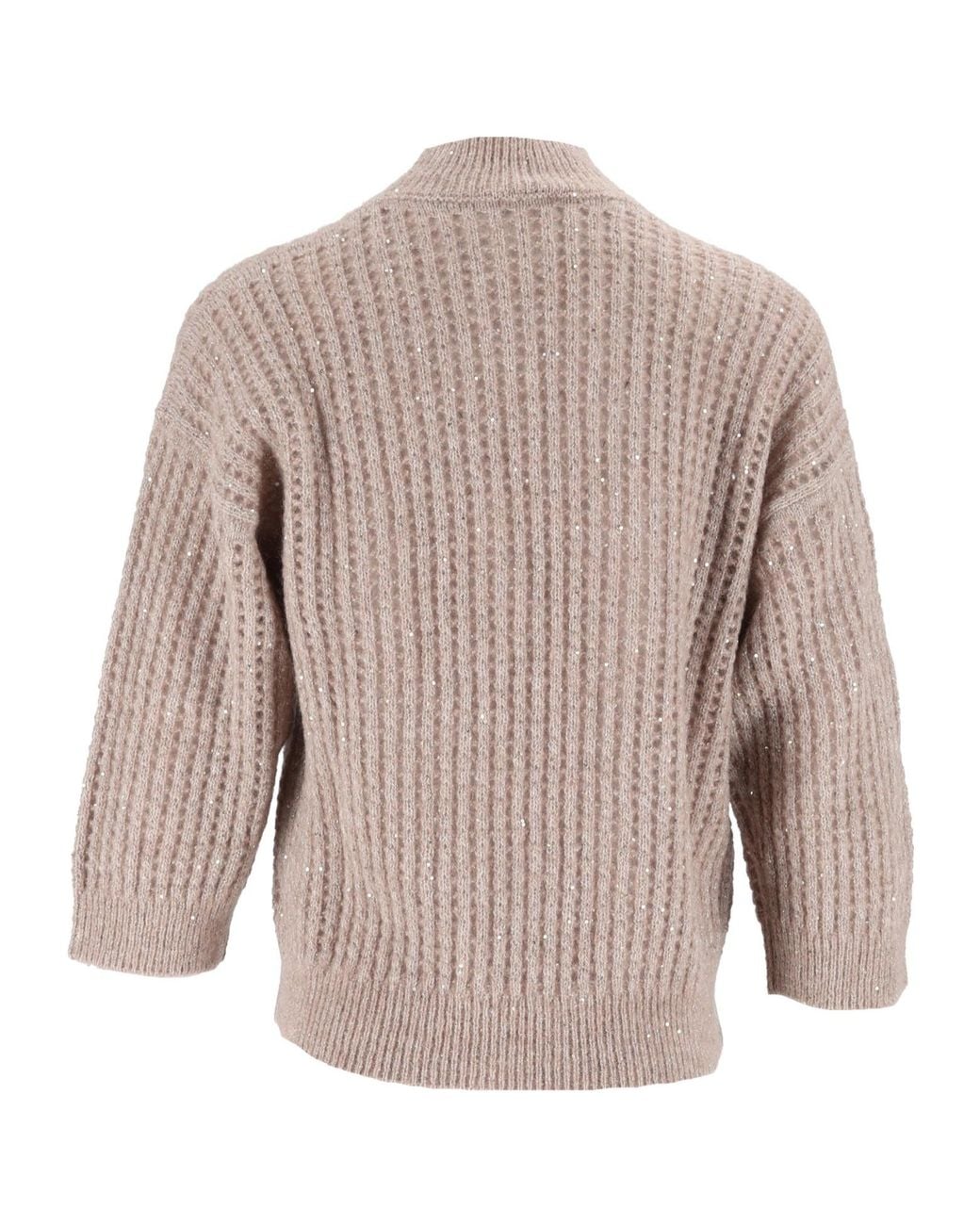 Peserico Brown Sequin-Embellished Chunky-Knit Sweater