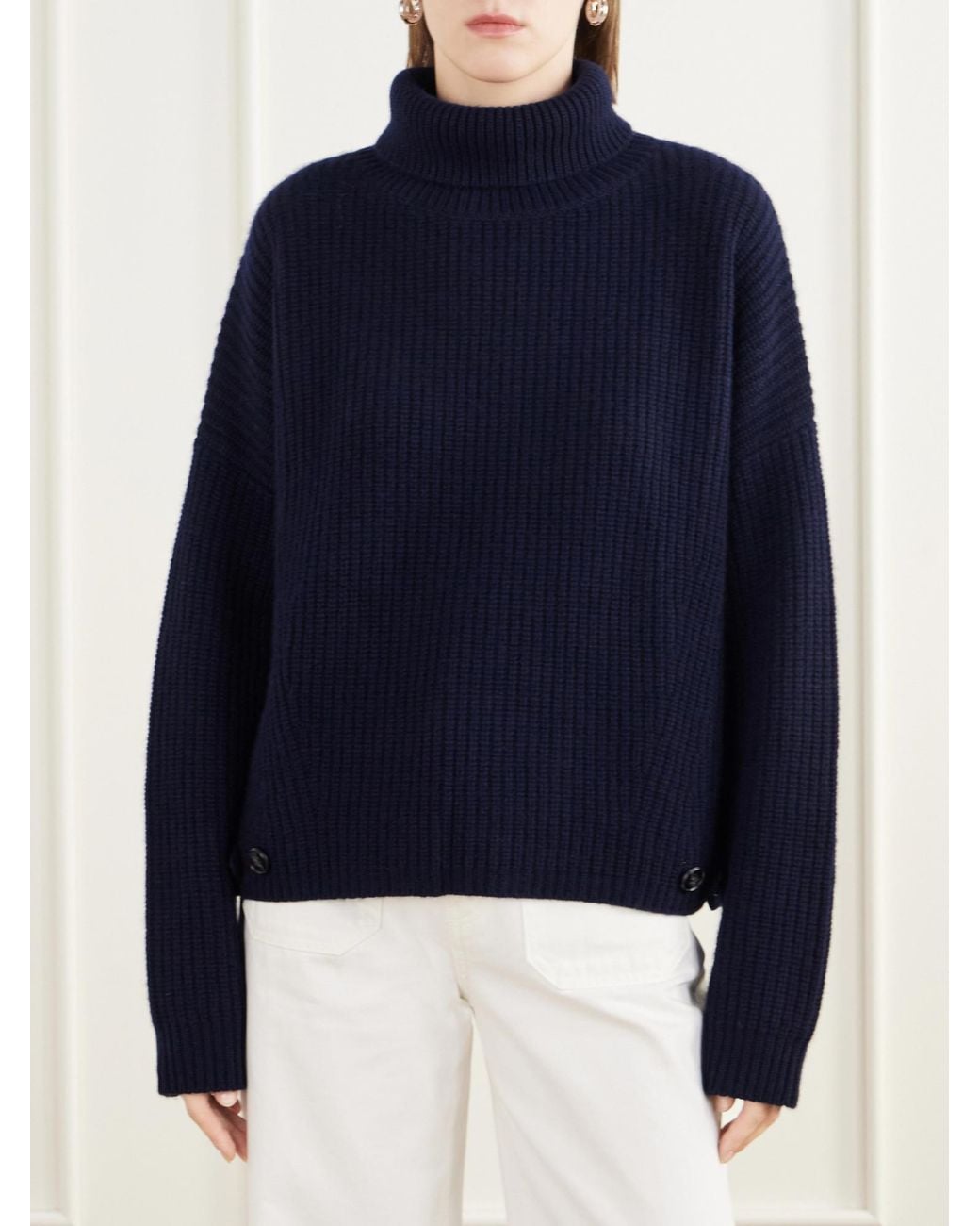 Lisa Yang Blue Ribbed Cashmere Turtleneck Sweater