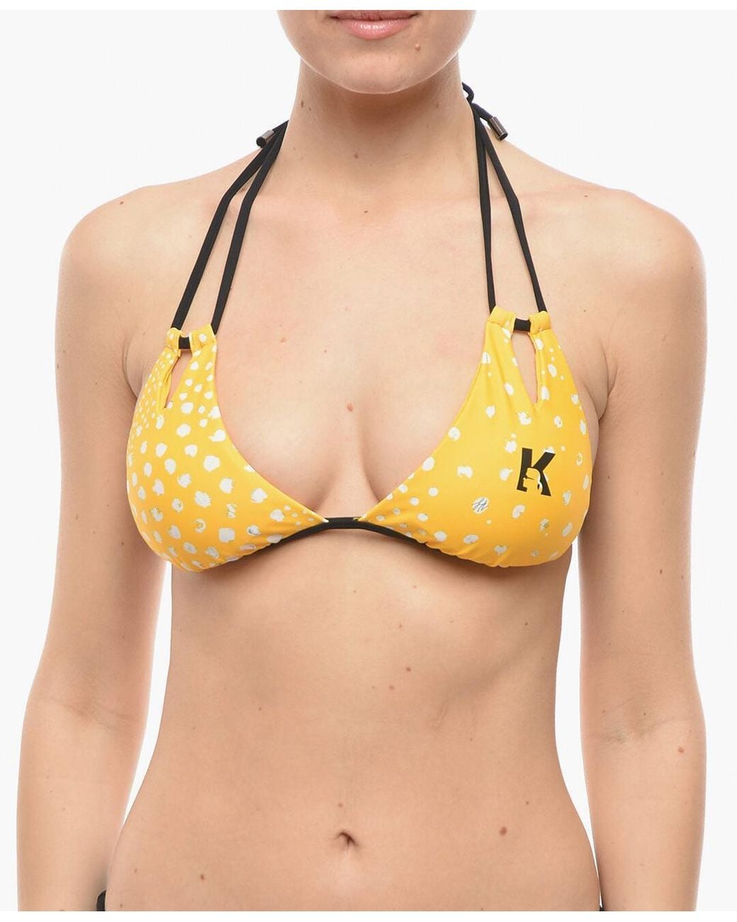 Karl Lagerfeld Yellow Cut-Out Triangle Bikini Top
