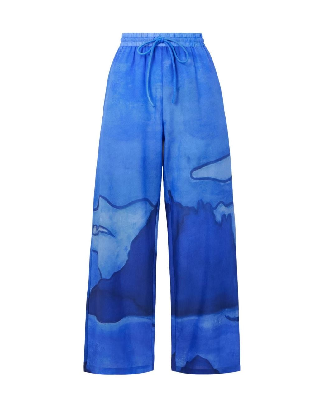 Donde Esteban Blue Printed Cotton-Voile Wide-Leg Pants