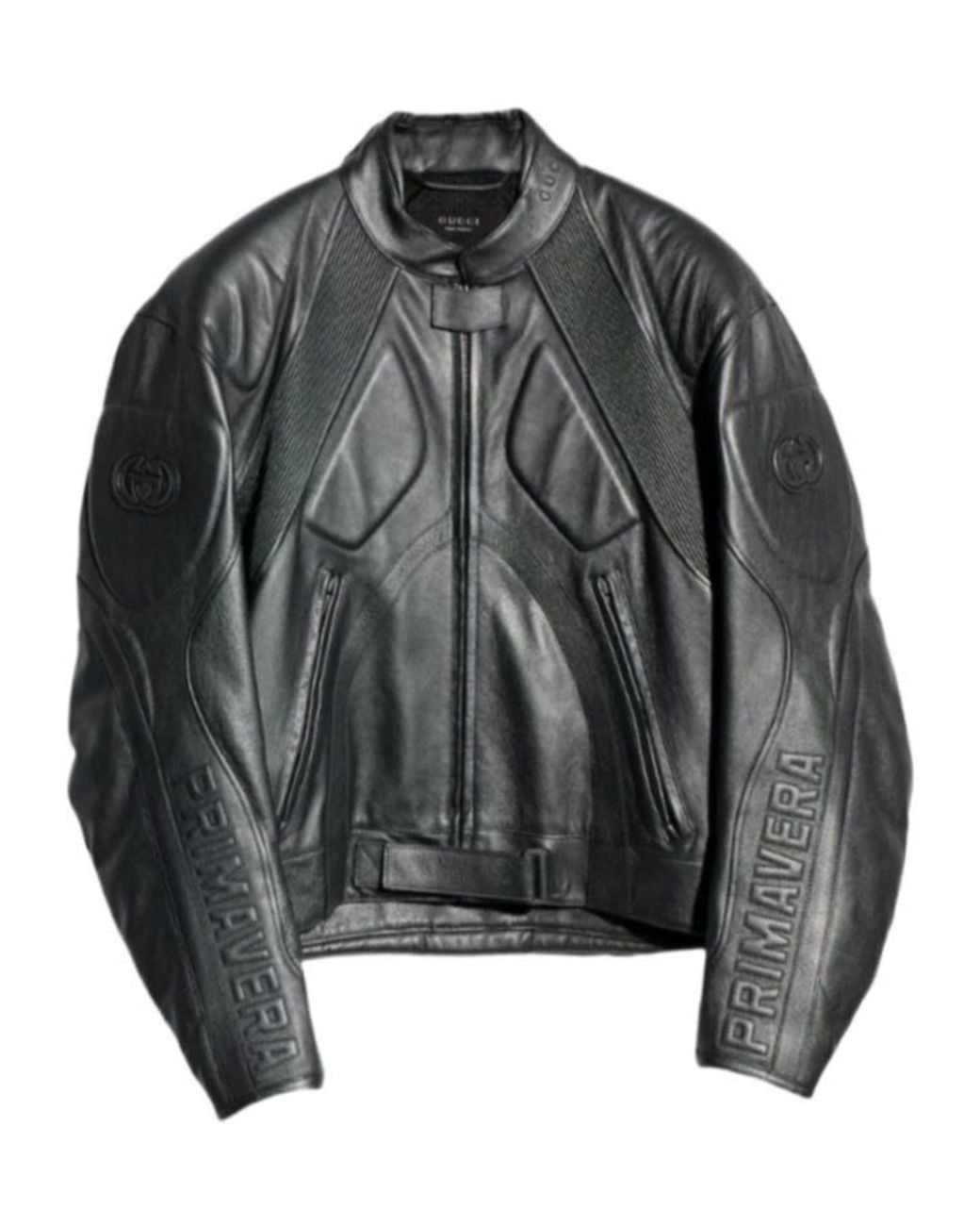 Gucci Gray Grainy Laminated Bull Leather Jacket for men