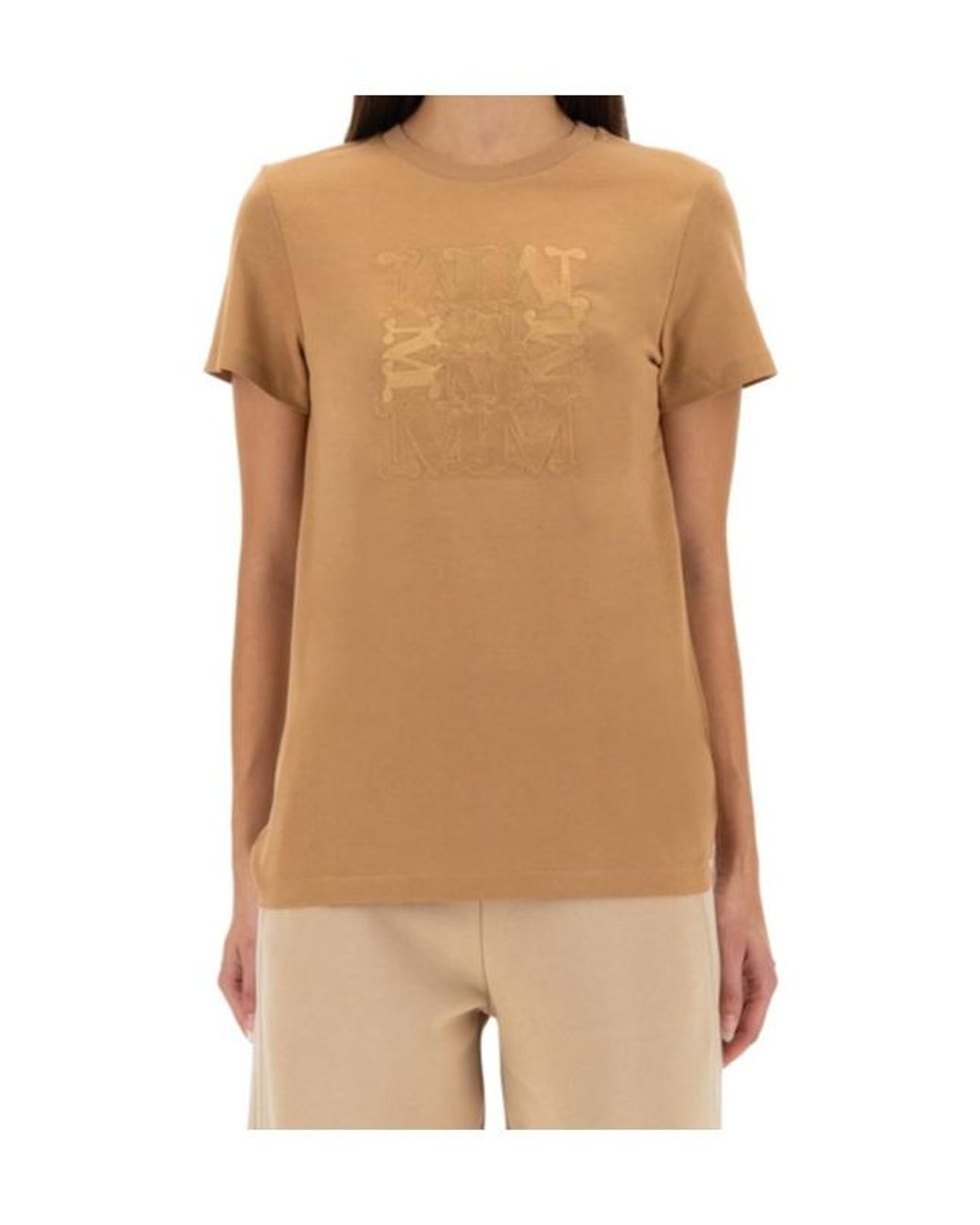 Max Mara Brown Logo Embroidered Crewneck T-Shirt