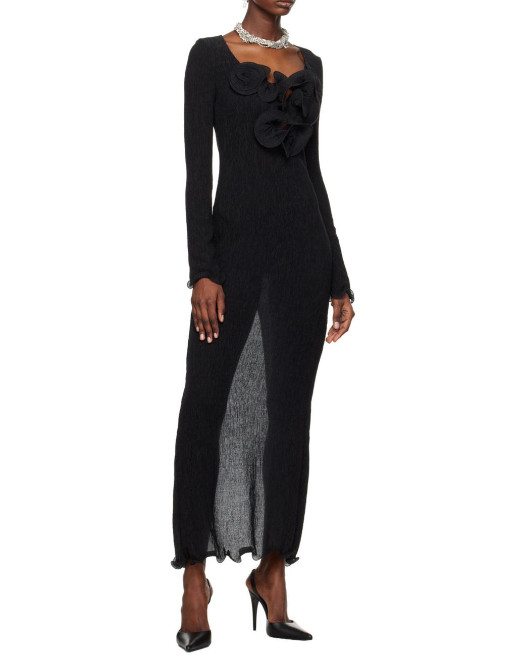 Magda Butrym Black Long-Sleeved Crepe Beach Maxi Dress
