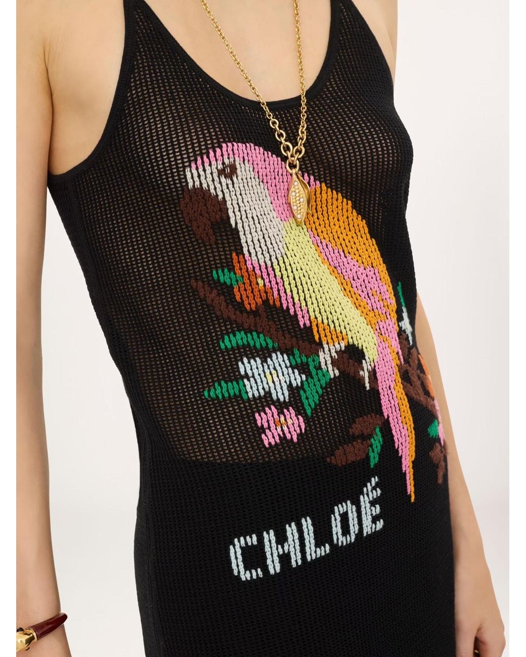 Chloé Black Chloé Parrot Intarsia Knit Dress
