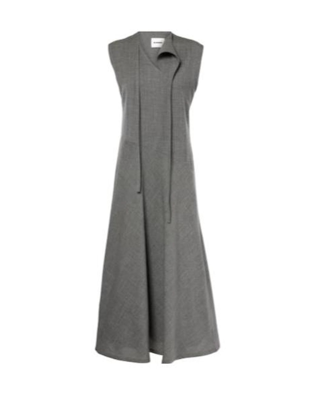 Jil Sander Gray Tie-Neck Virgin Wool Canvas Midi Dress
