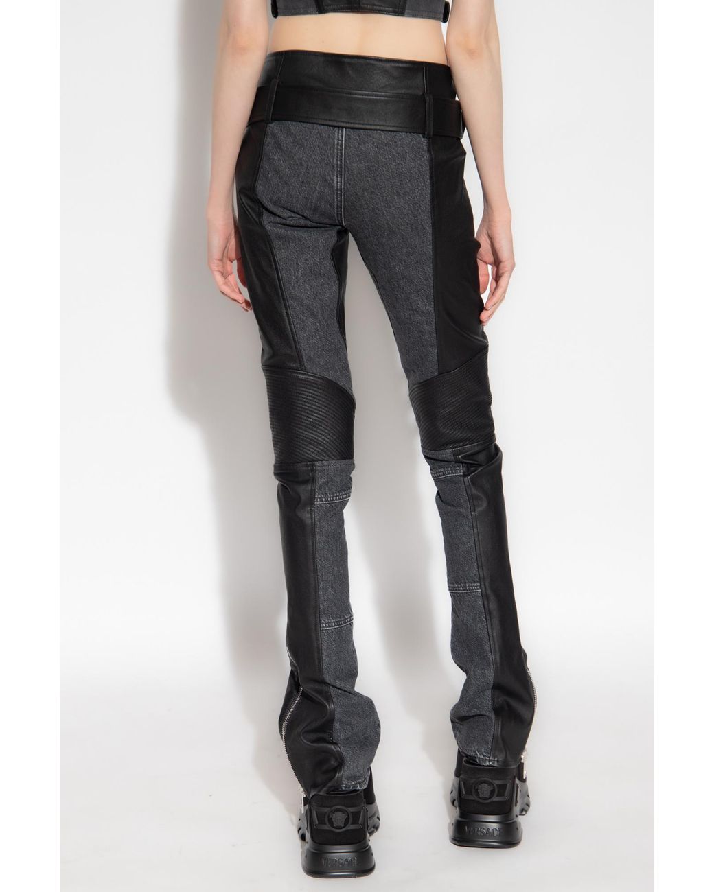 Versace Black Belted Zip-Cuff Flared Trousers