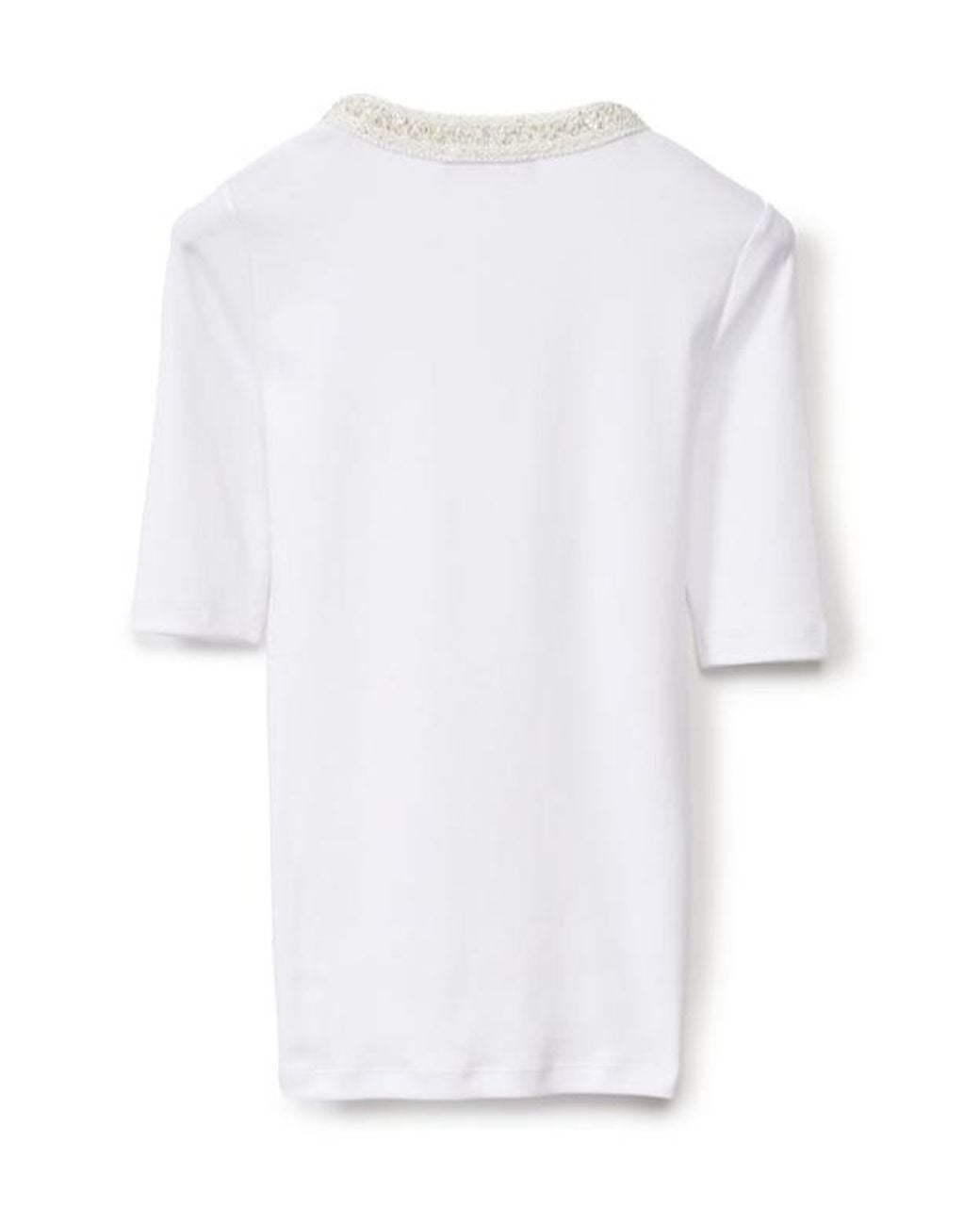Fabiana Filippi White Ribbed Jersey U Neck Short Sleeve T-Shirt